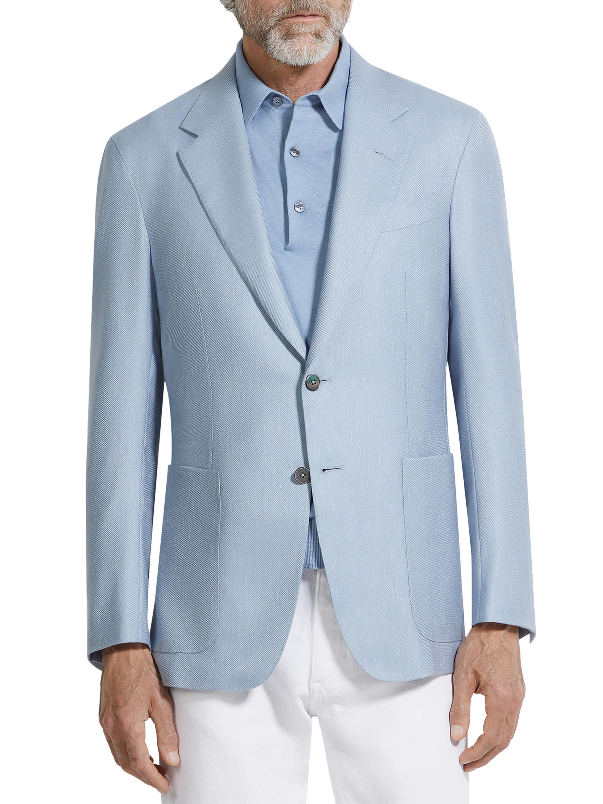 ZEGNA Men's Silk Cashmere and Linen Jacket - Light Blue