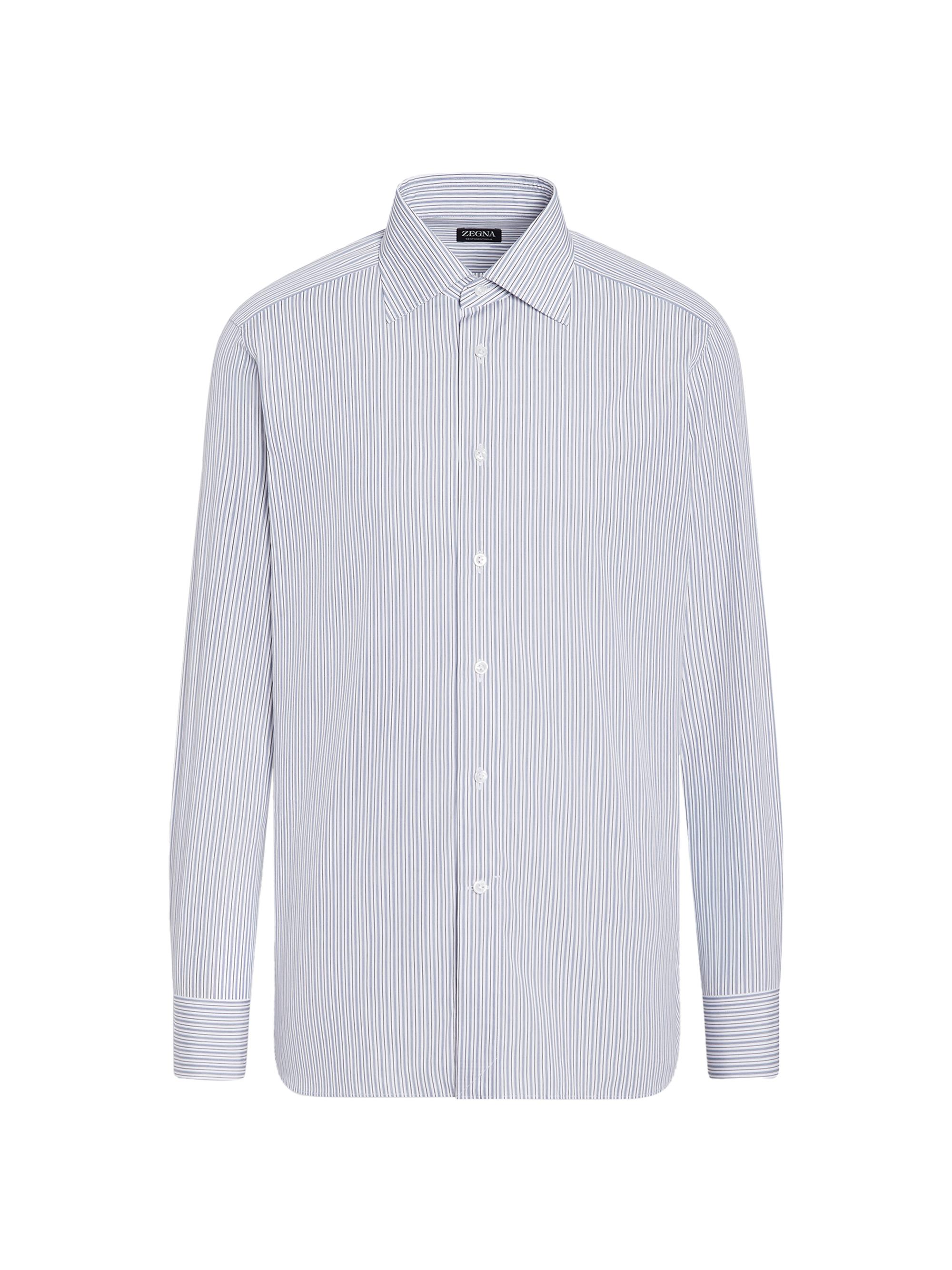 ZEGNA Men's Striped Centoventimila Cotton Shirt - Blue