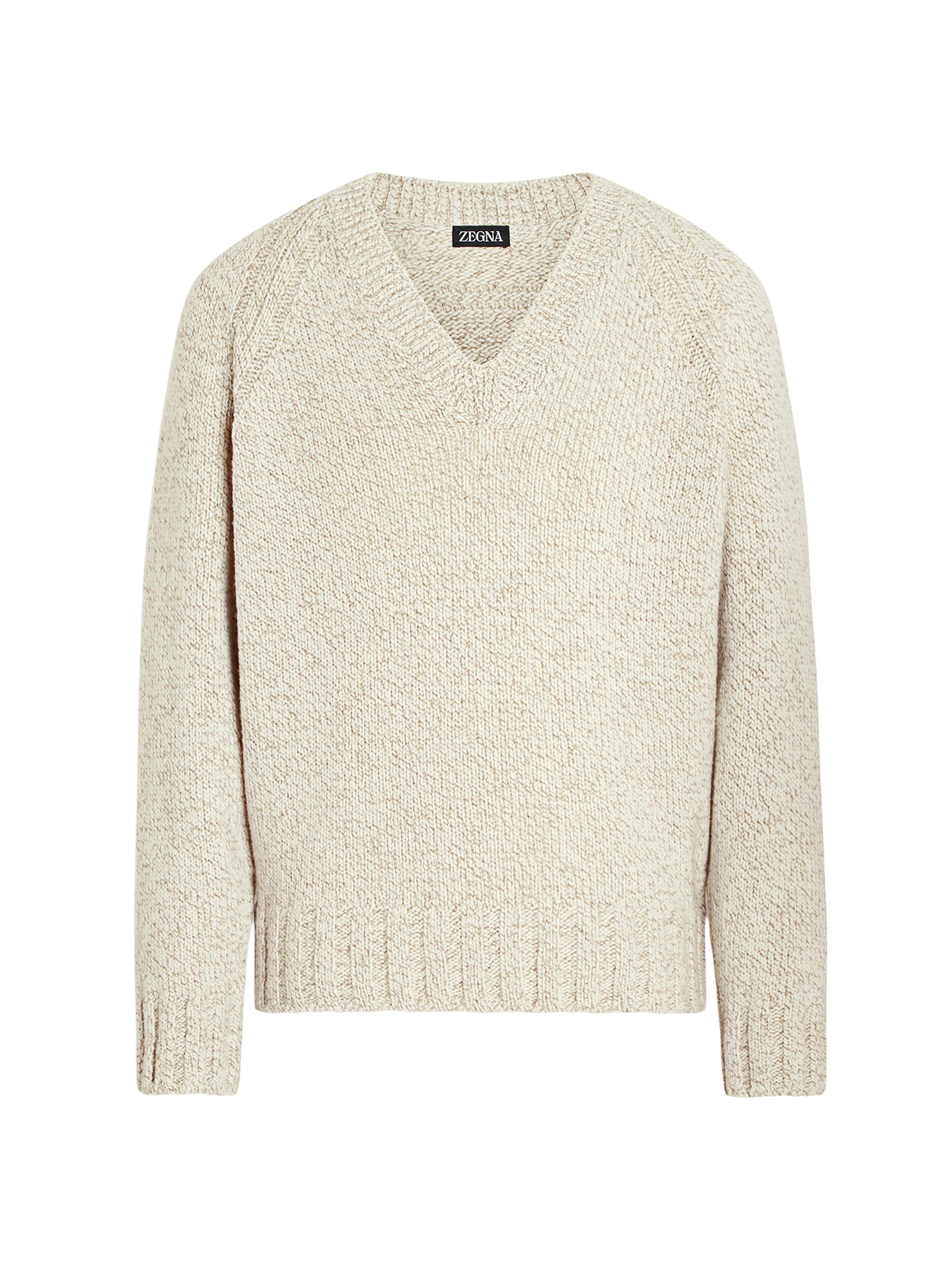 ZEGNA Men's Cashmere and Wool V-Neck Sweater - Light Taupe