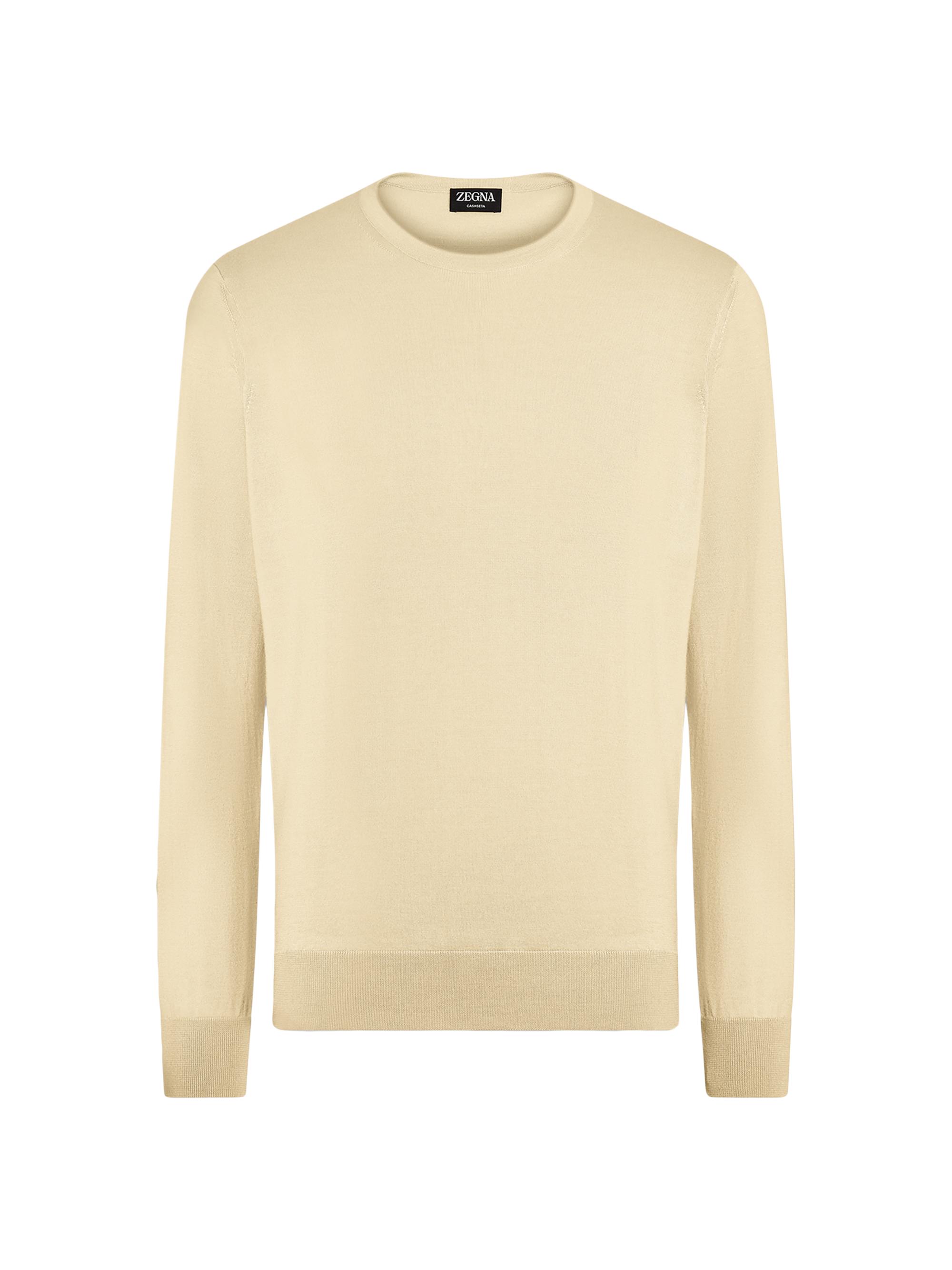 ZEGNA Men's Cashseta Crewneck Sweater - Light Yellow Melange