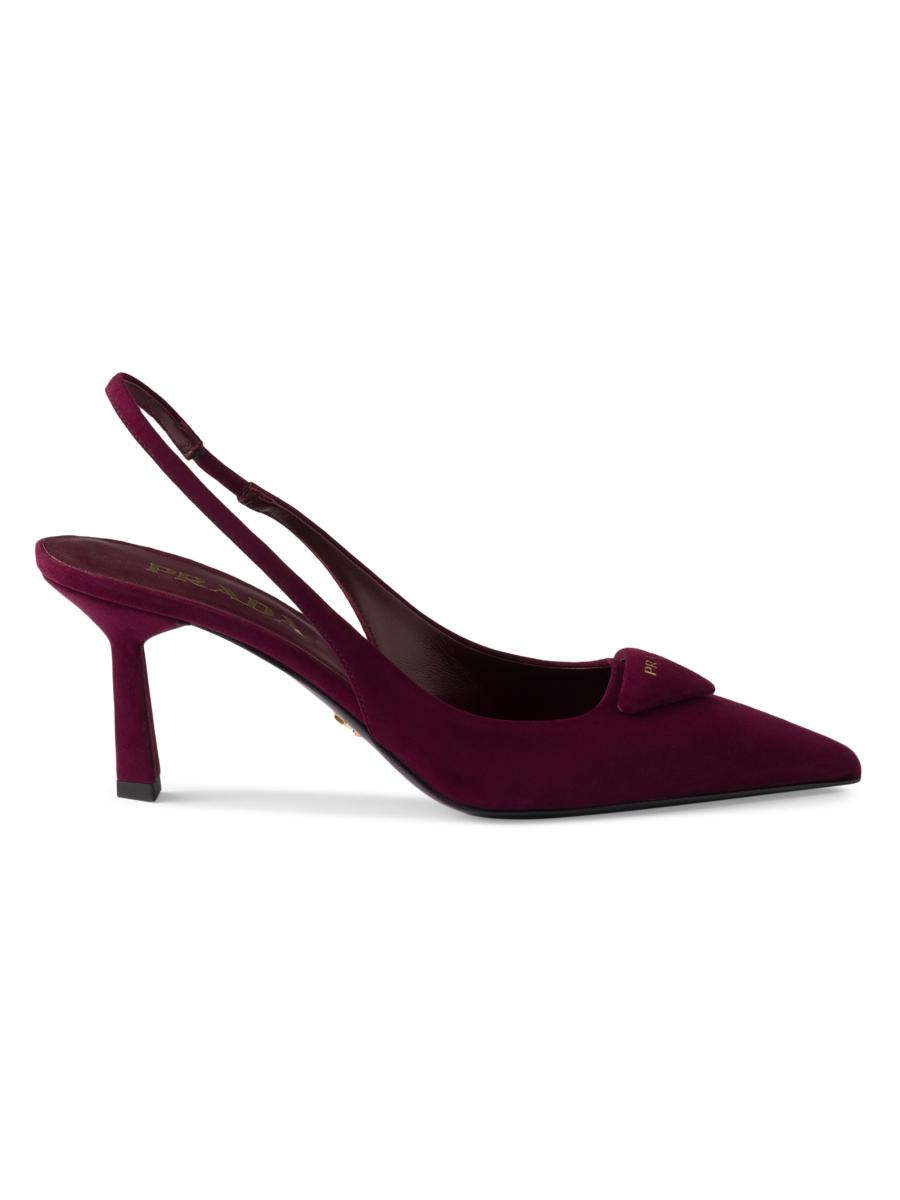 パンプス PRADA Burgundy Suede Pumps Prada Suede 75MM Slingback Pumps | Saks Fifth Avenue
