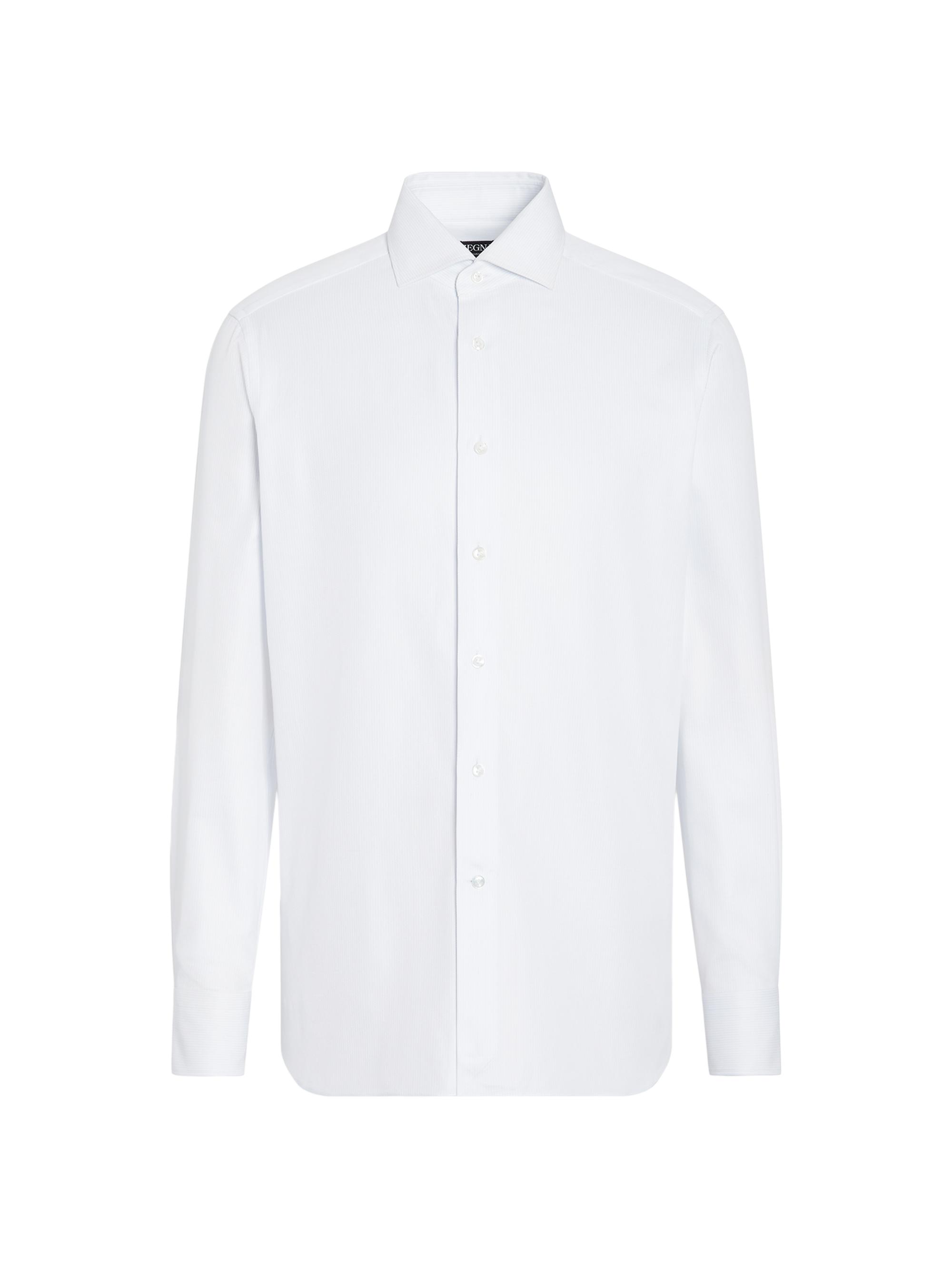 ZEGNA Men's Structured Micro-Striped Centoventimila Cotton Shirt - Light Blue White