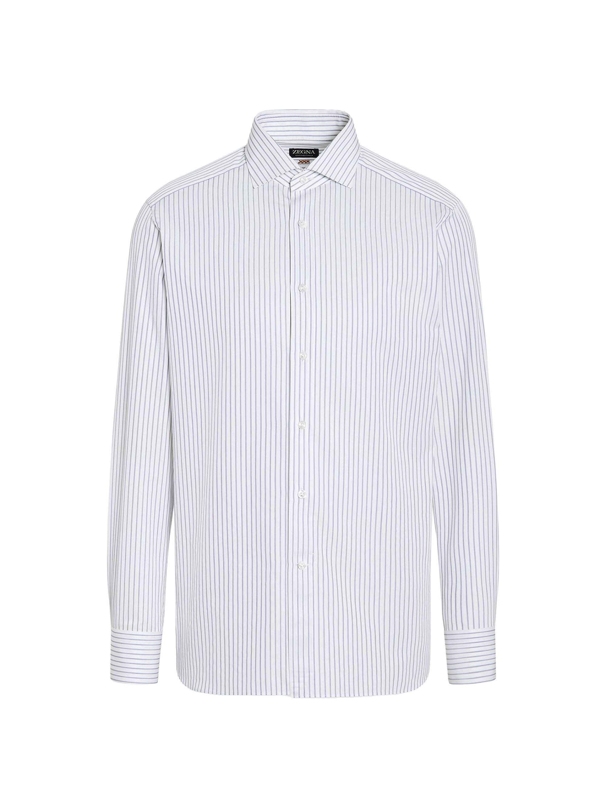 ZEGNA Men's Structured Striped Centoventimila Cotton Shirt - Navy Blue White