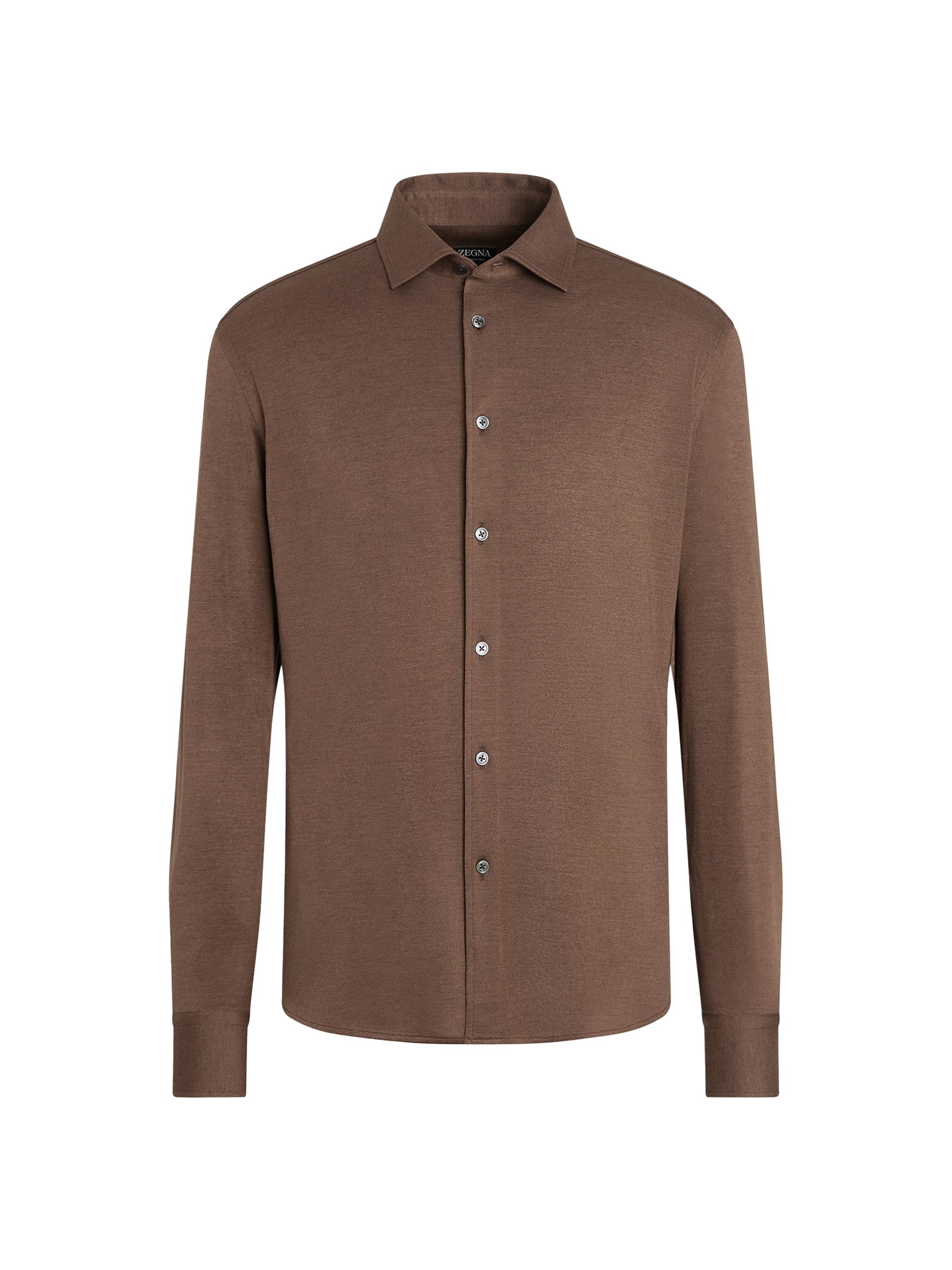 ZEGNA Men's Cashmere and Silk Shirt - Brown