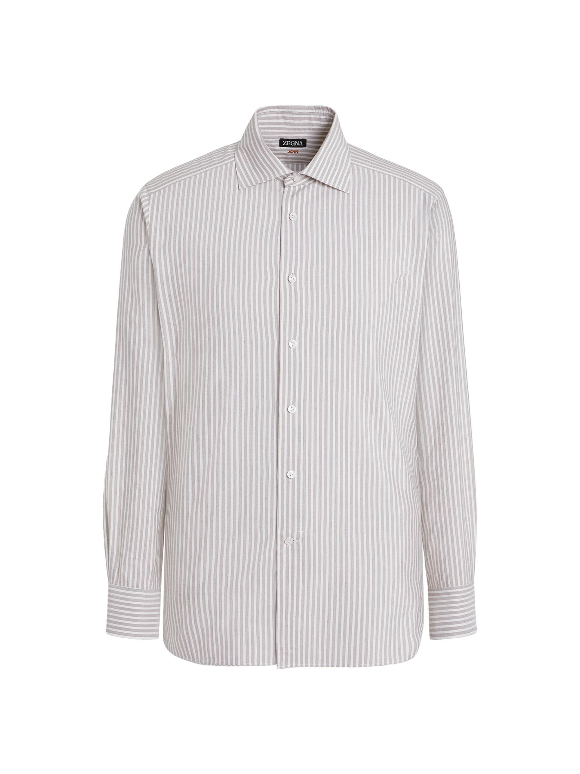 ZEGNA Men's Striped Silk and Cotton Blend Shirt - Brown White