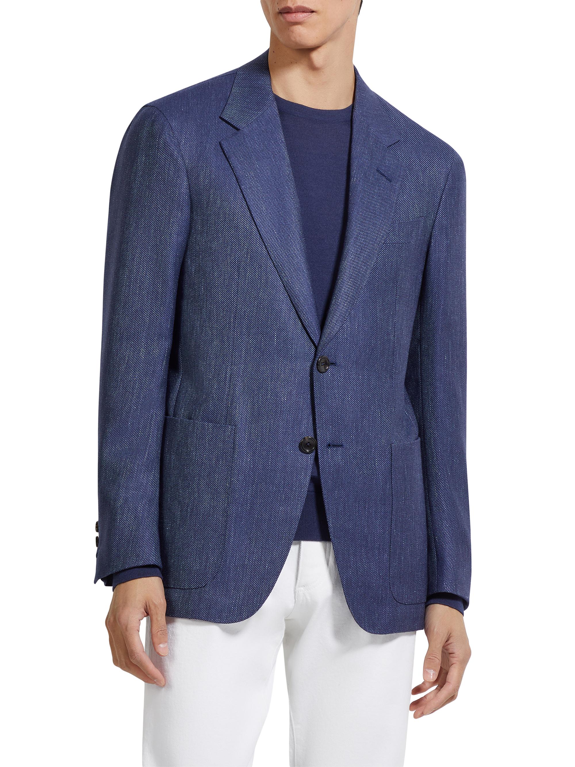 ZEGNA Men's Silk Cashmere and Linen Jacket - Ink Blue