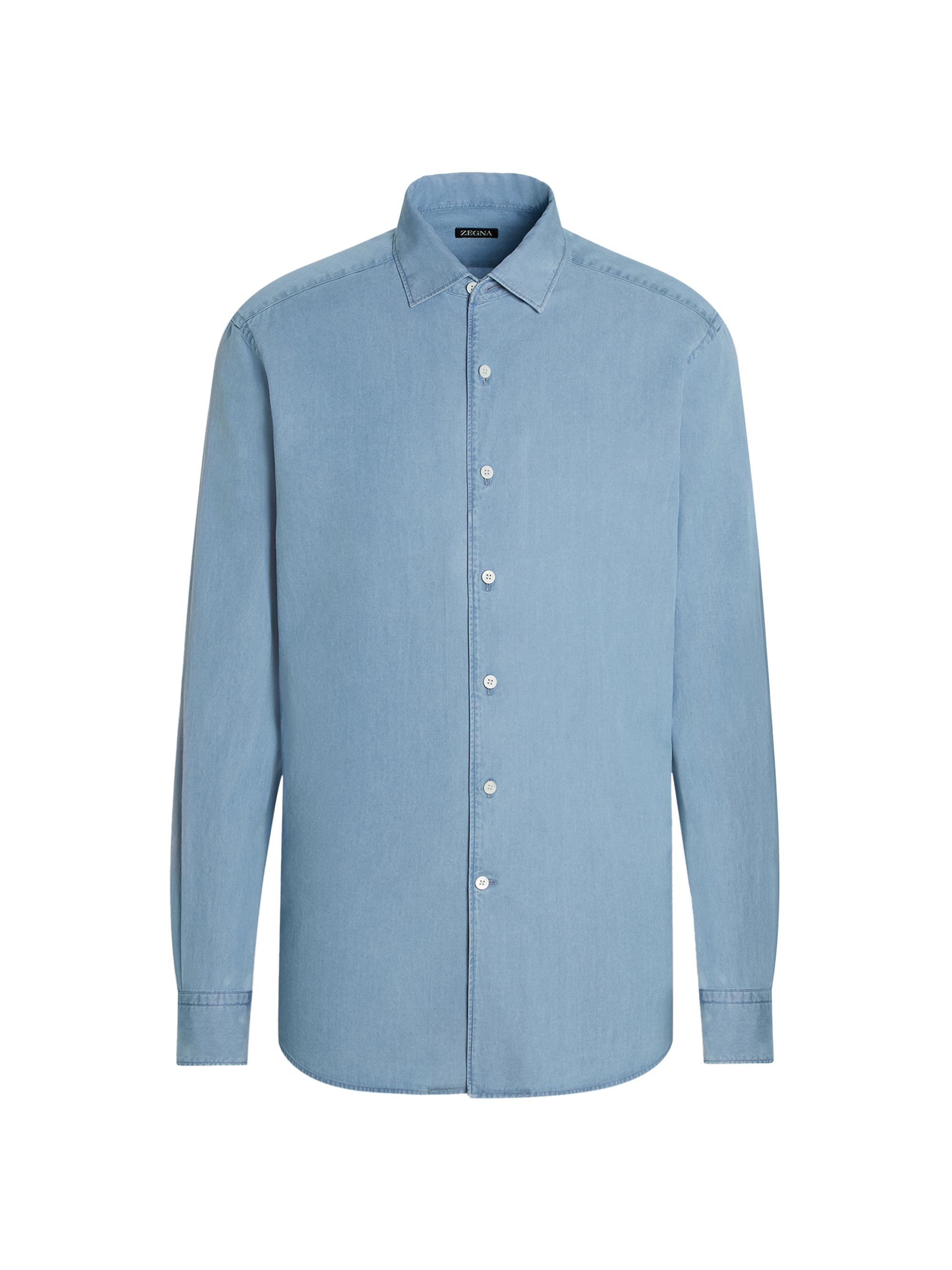 ZEGNA Men's Cotton Shirt - Light Blue