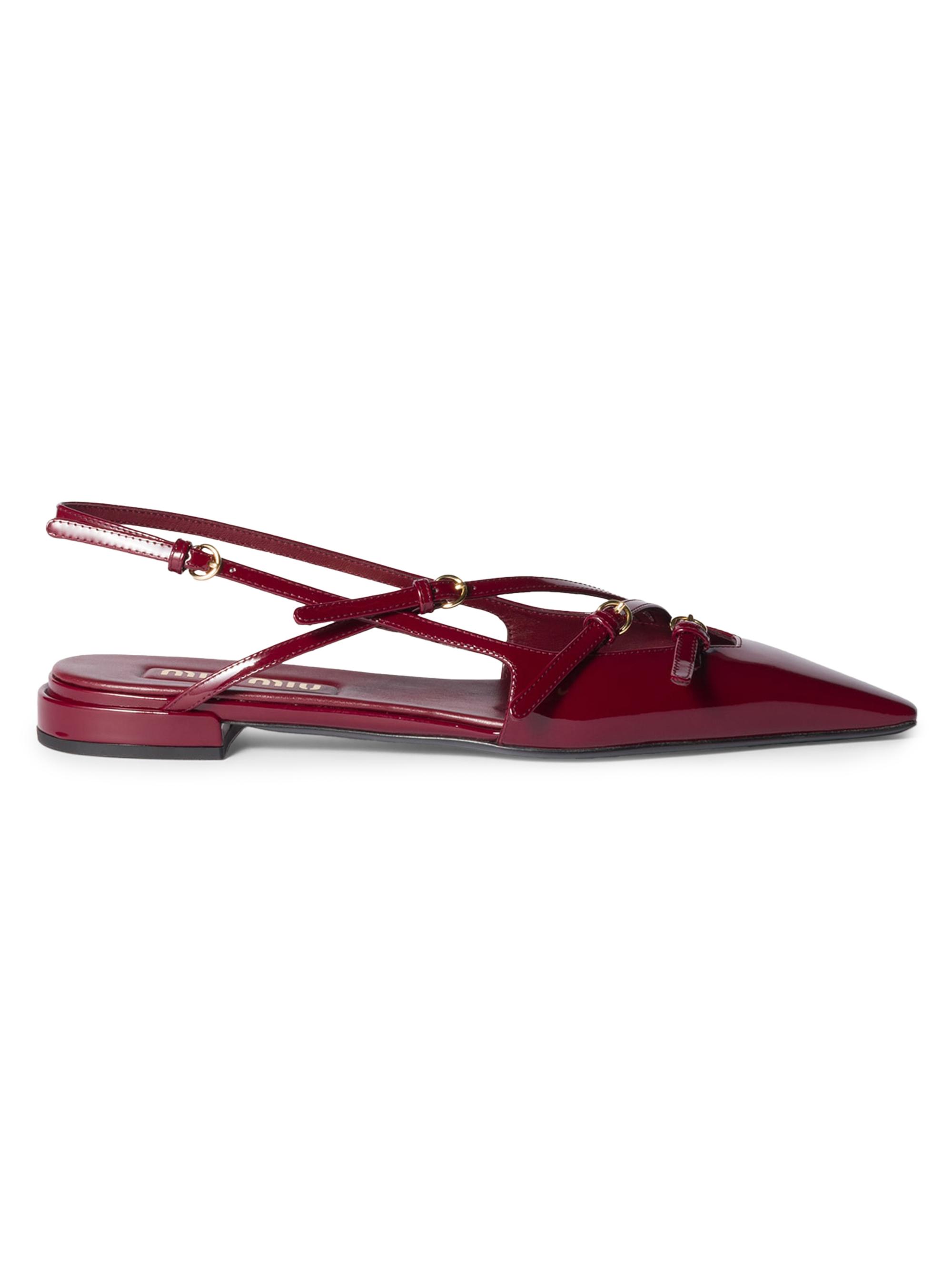 Miu Miu Women's Patent Leather Slingback Ballerinas with Buckles - Red