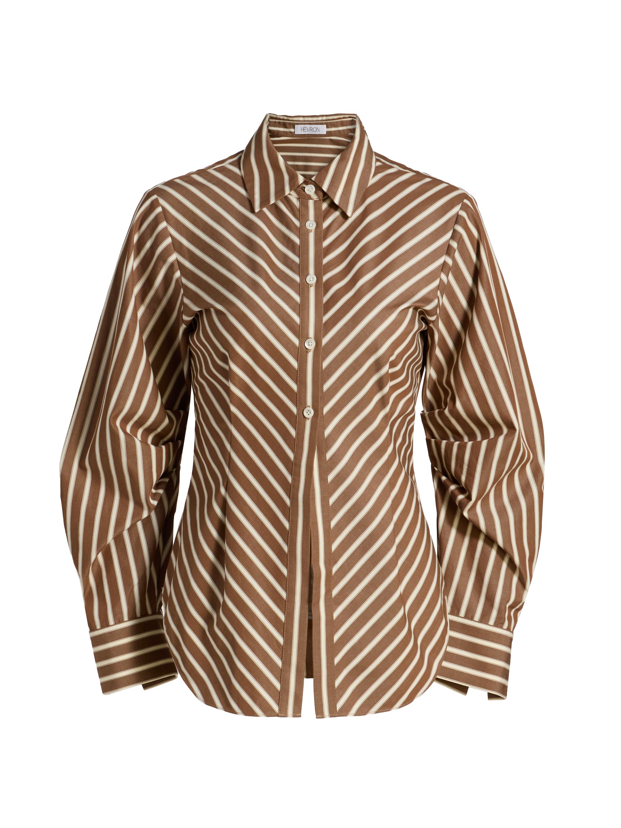 Hevron Women's Drexel Striped Cotton Button-Front Shirt - Copper Stripe