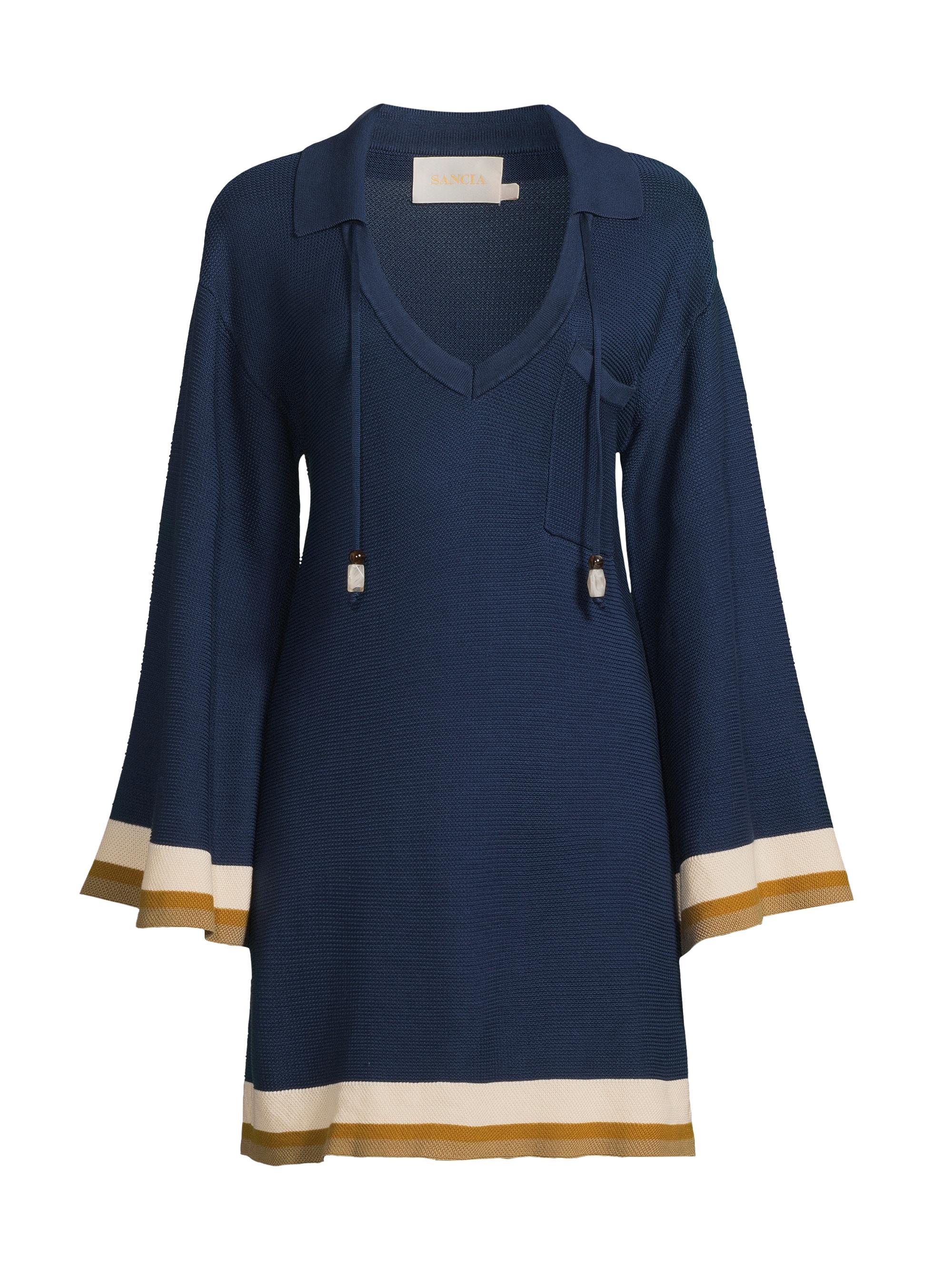 Sancia Women's Pivoine Willamina Johnny Collar Knit Minidress - Atlantic Stripe