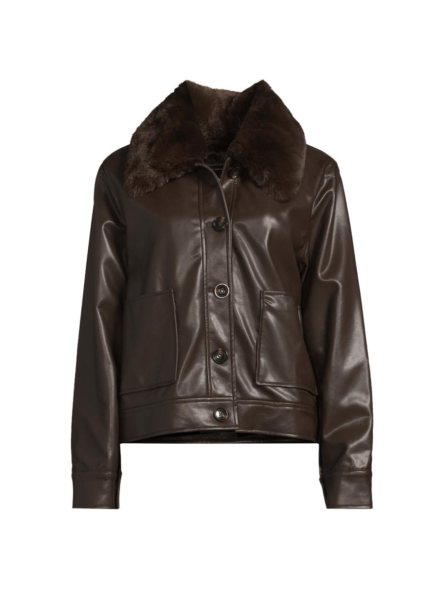 Milly Women's Faux Fur-trimmed Faux Leather Jacket In Brown