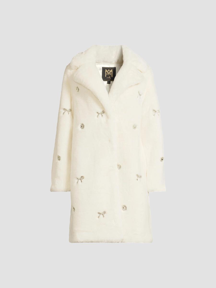 tailored charm coat【white】 Milly Jewel-Trimmed Faux Fur Coat | Saks Fifth Avenue