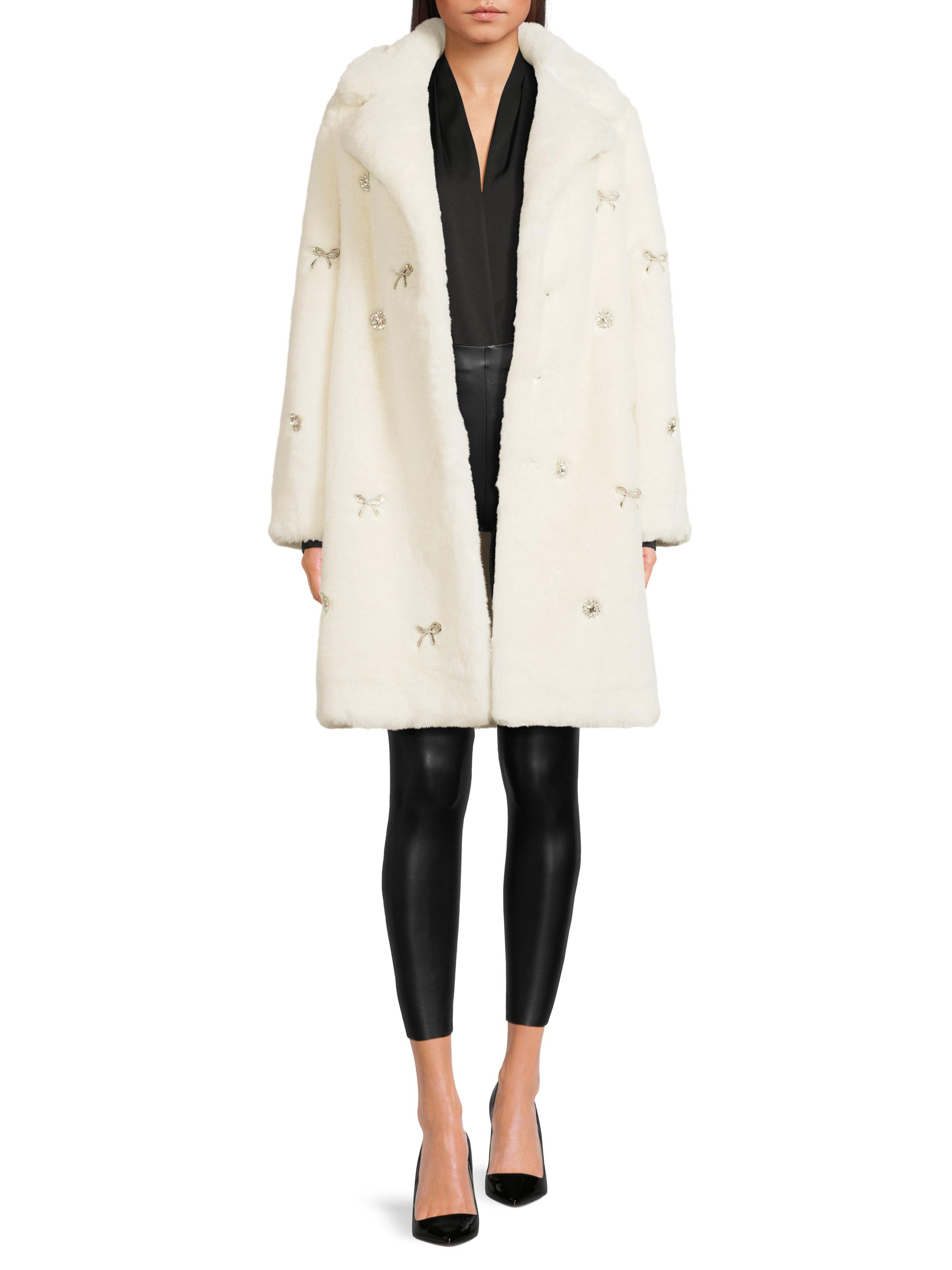 Milly Jewel-Trimmed Faux Fur Coat | Saks Fifth Avenue