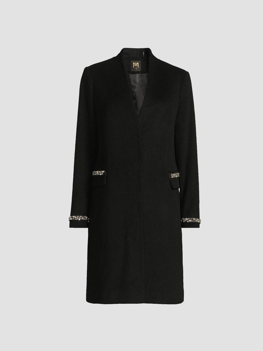 Milly Collarless Jewel Trim Maxi Coat | Saks Fifth Avenue
