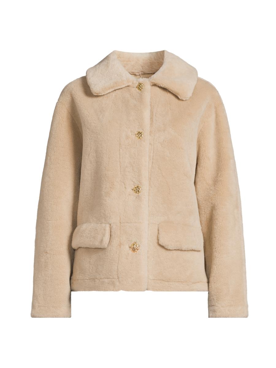 Milly Women's Short Faux Shearling Jacket In Sand