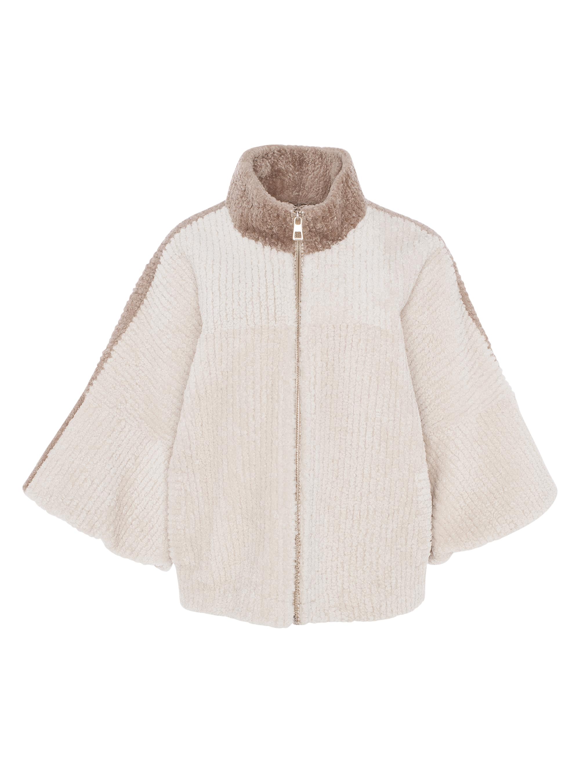 Gorski Women's Shearling Lamb Zip Jacket with Cropped Sleeves - Sand Multi