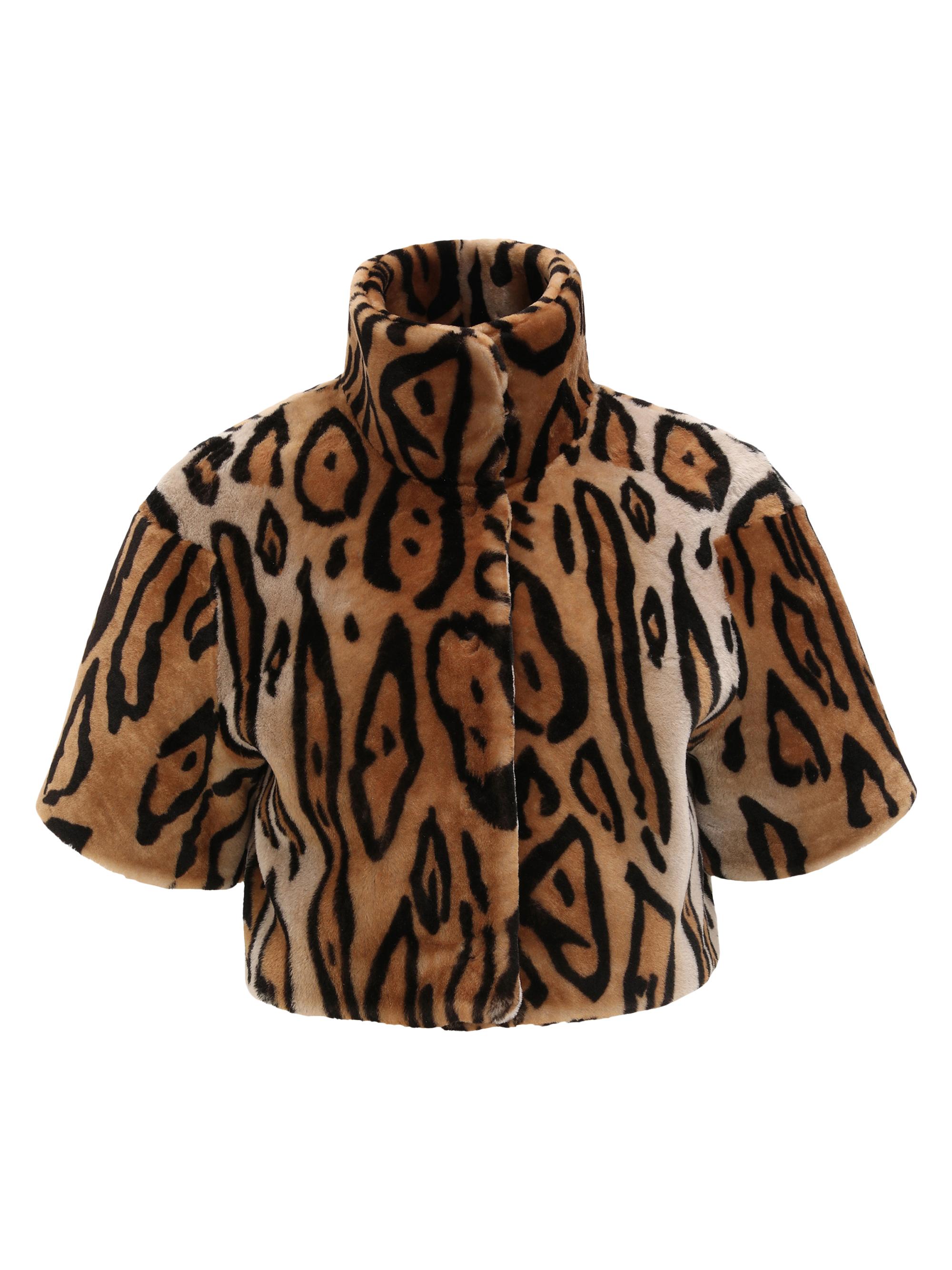 Gorski Women's Select Shearling Lamb Bolero with Cropped Sleeves - Ocelo Print