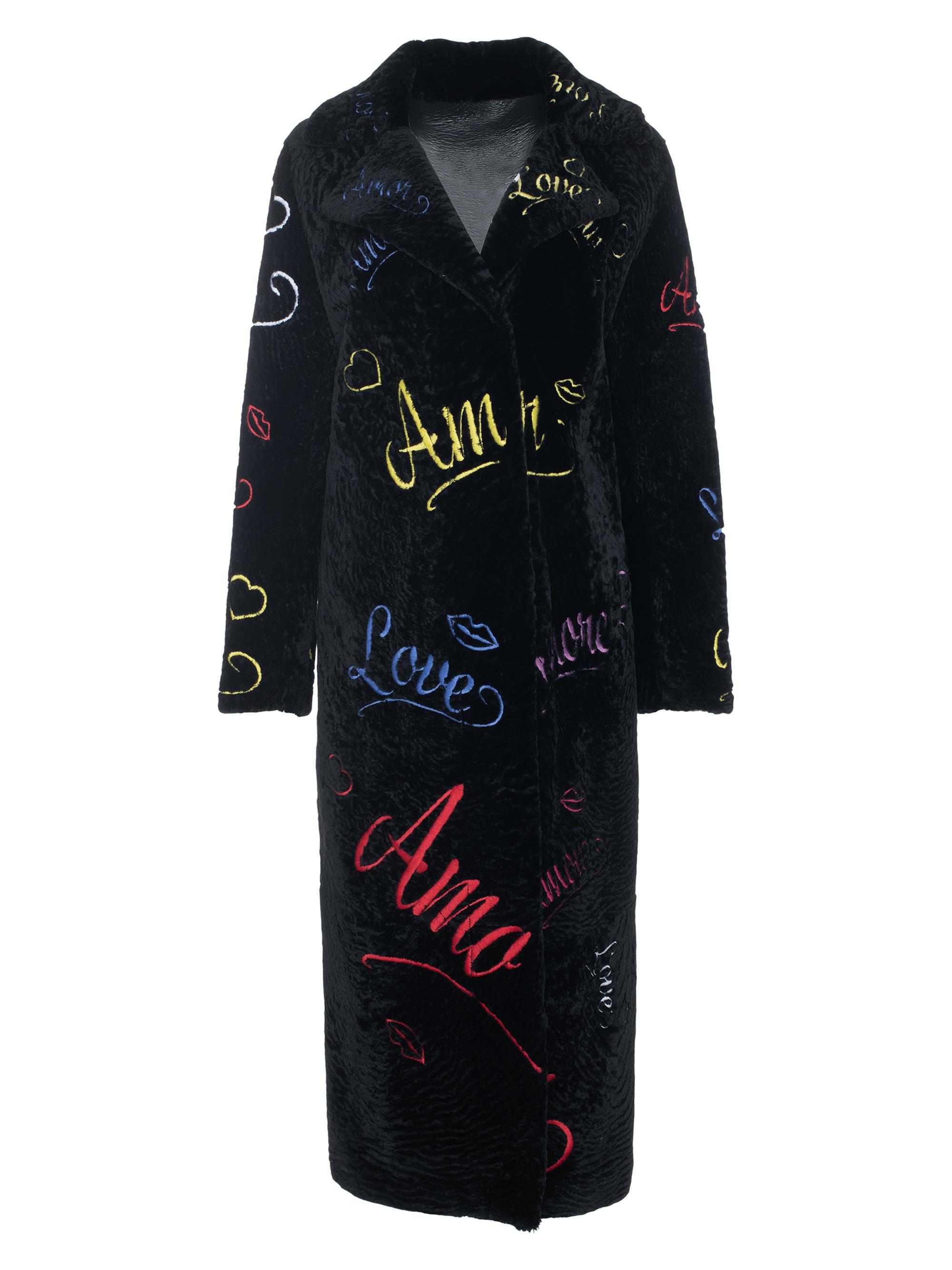 Gorski Women's Select Shearling Lamb Embroidered Love Coat - Black