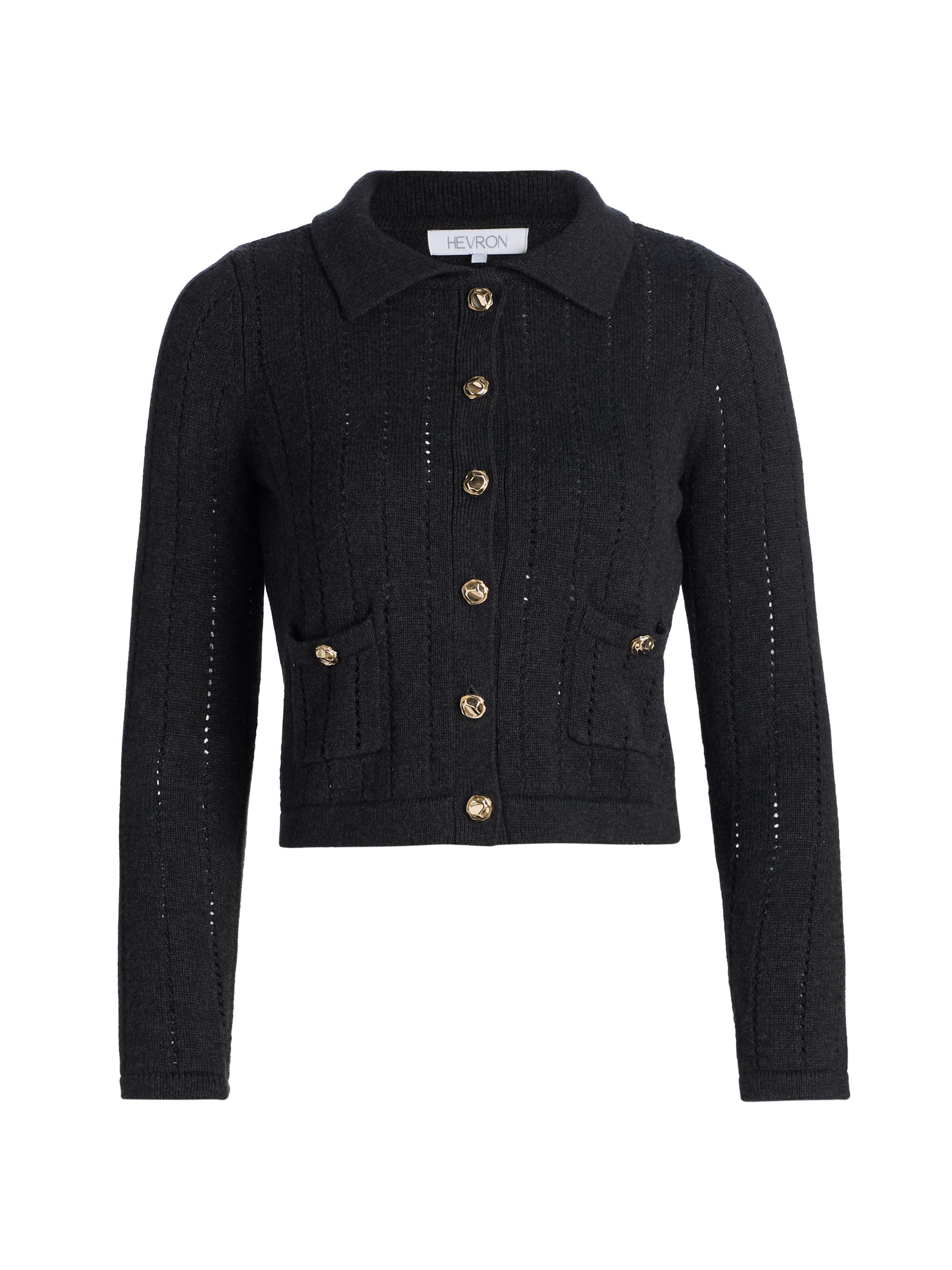 Hevron Women's Nanette Open-Knit Cotton-Cashmere Cardigan - Charcoal
