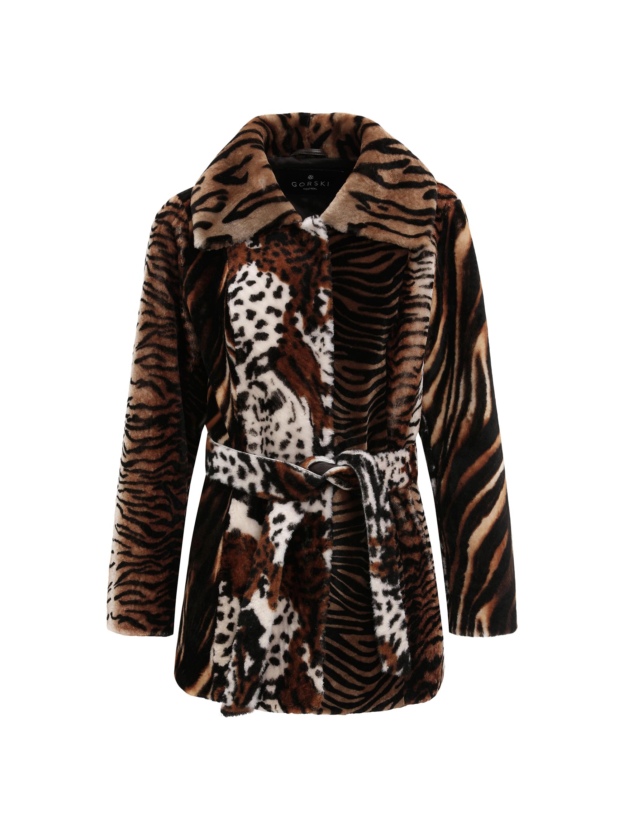 Gorski Women's Select Shearling Lamb Jacket Belt - Africa Print