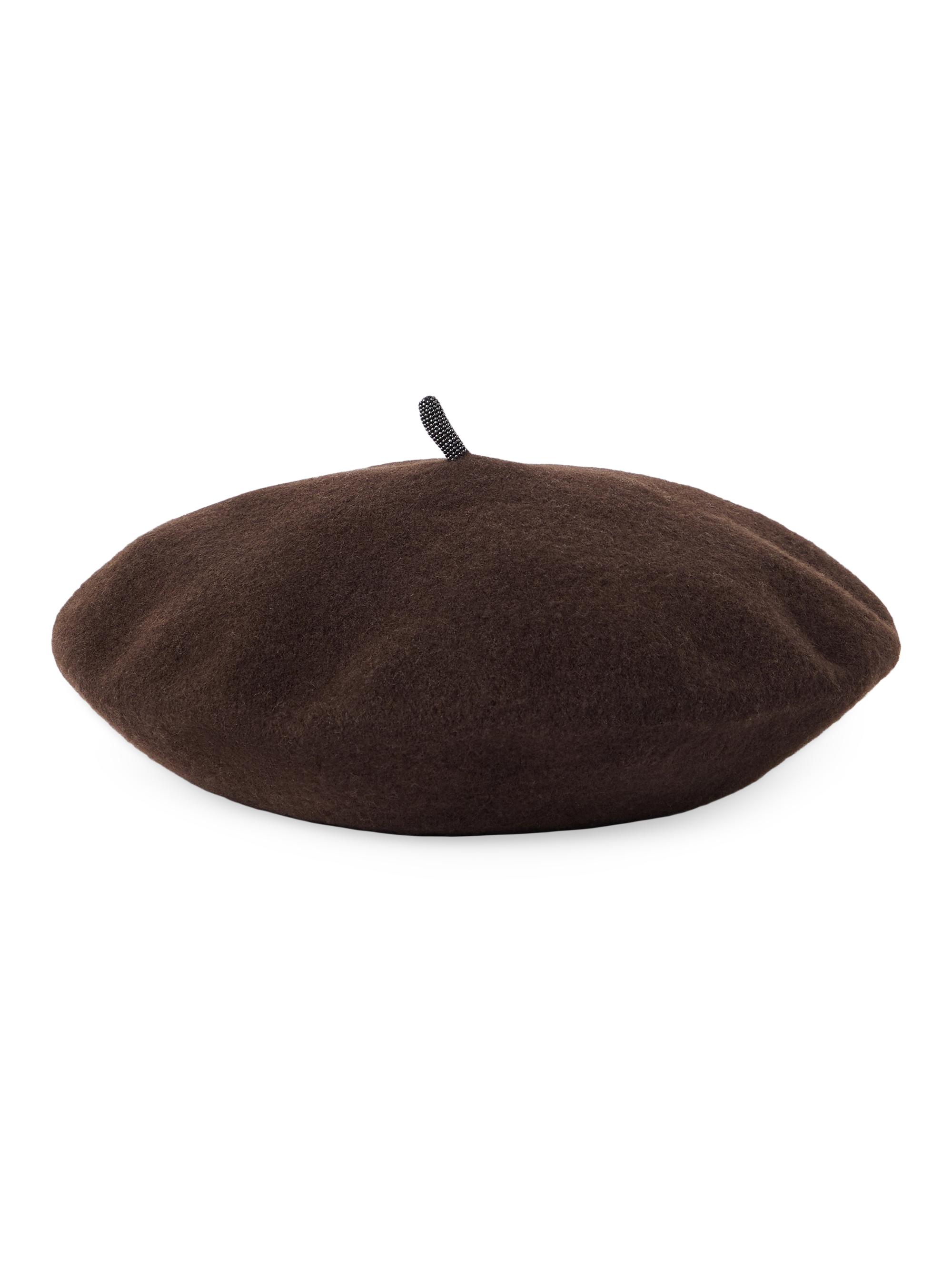 Brunello Cucinelli Women's Wool Beret with Precious Detail - Cocoa