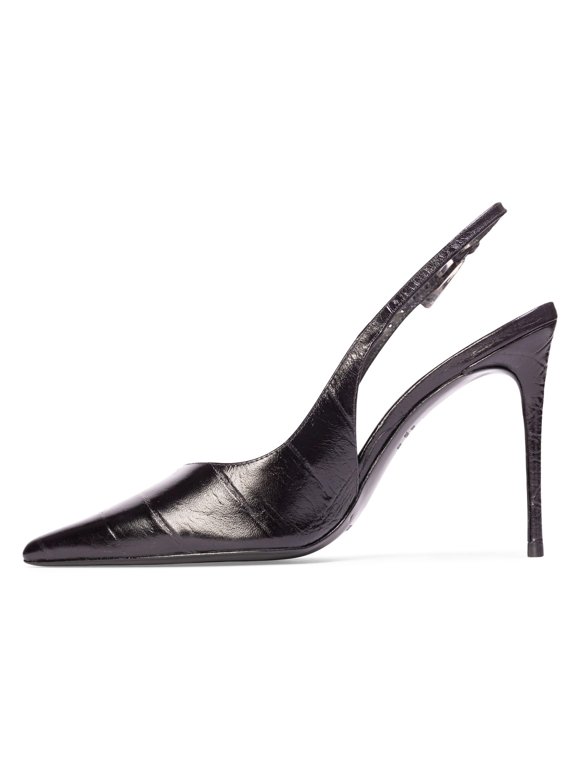 Black Suede Studio Women's Branca 100MM Croc Slingback Pumps - Black Croc | Thumbnail 3