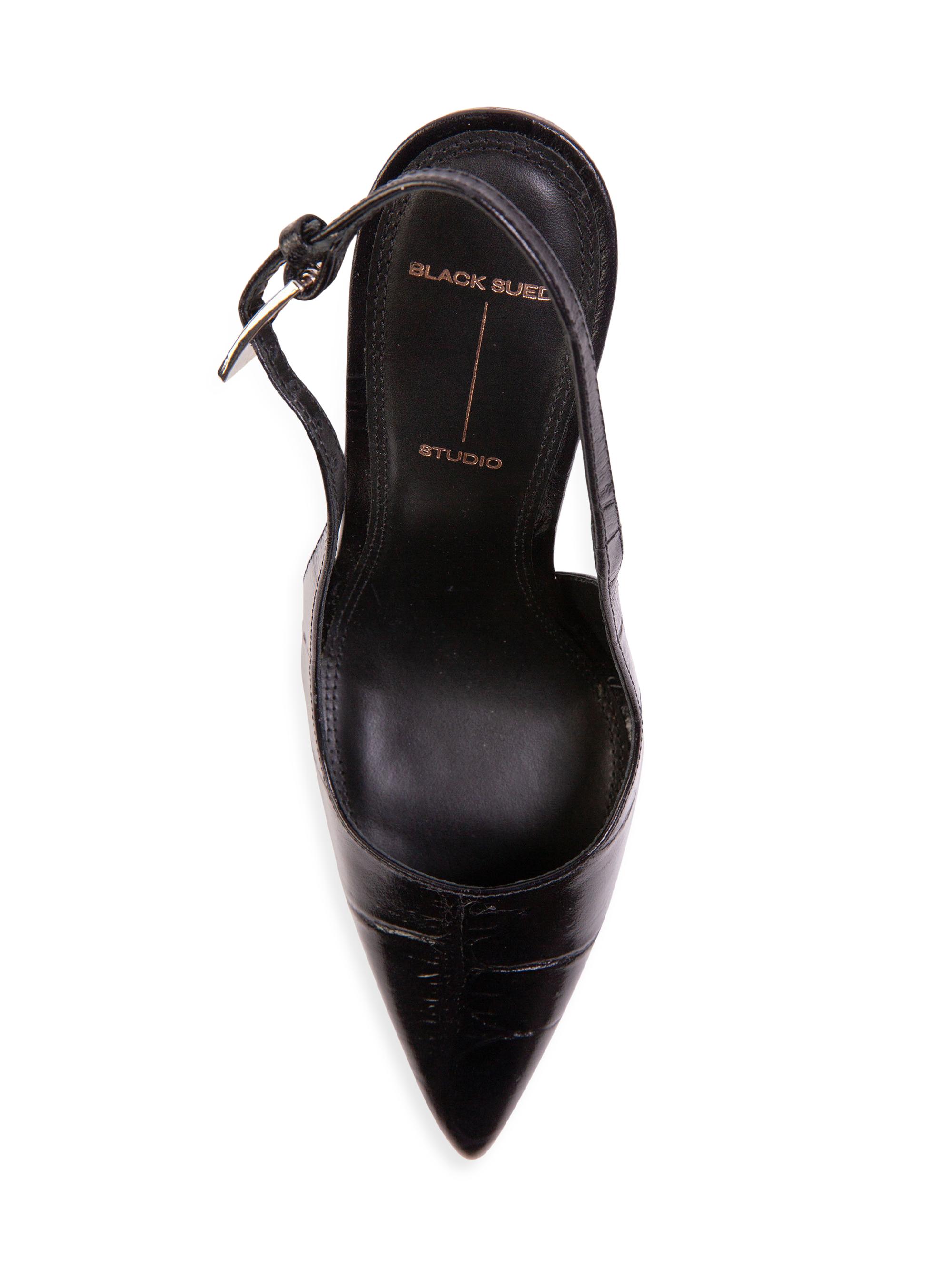 Black Suede Studio Women's Branca 100MM Croc Slingback Pumps - Black Croc | Thumbnail 5