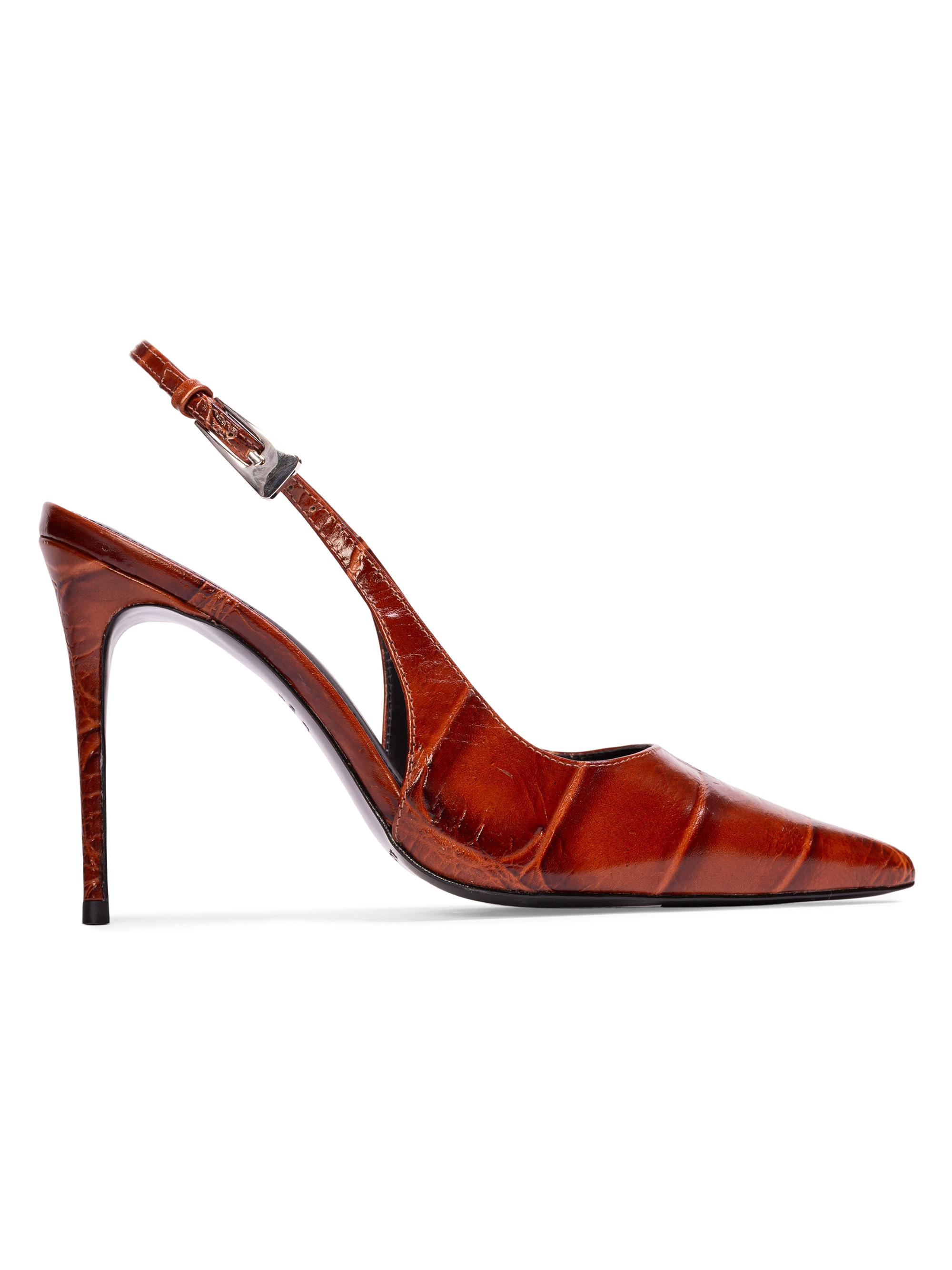Black Suede Studio Women's Branca 100MM Croc Slingback Pumps - Cappuccino Croc | Thumbnail 7