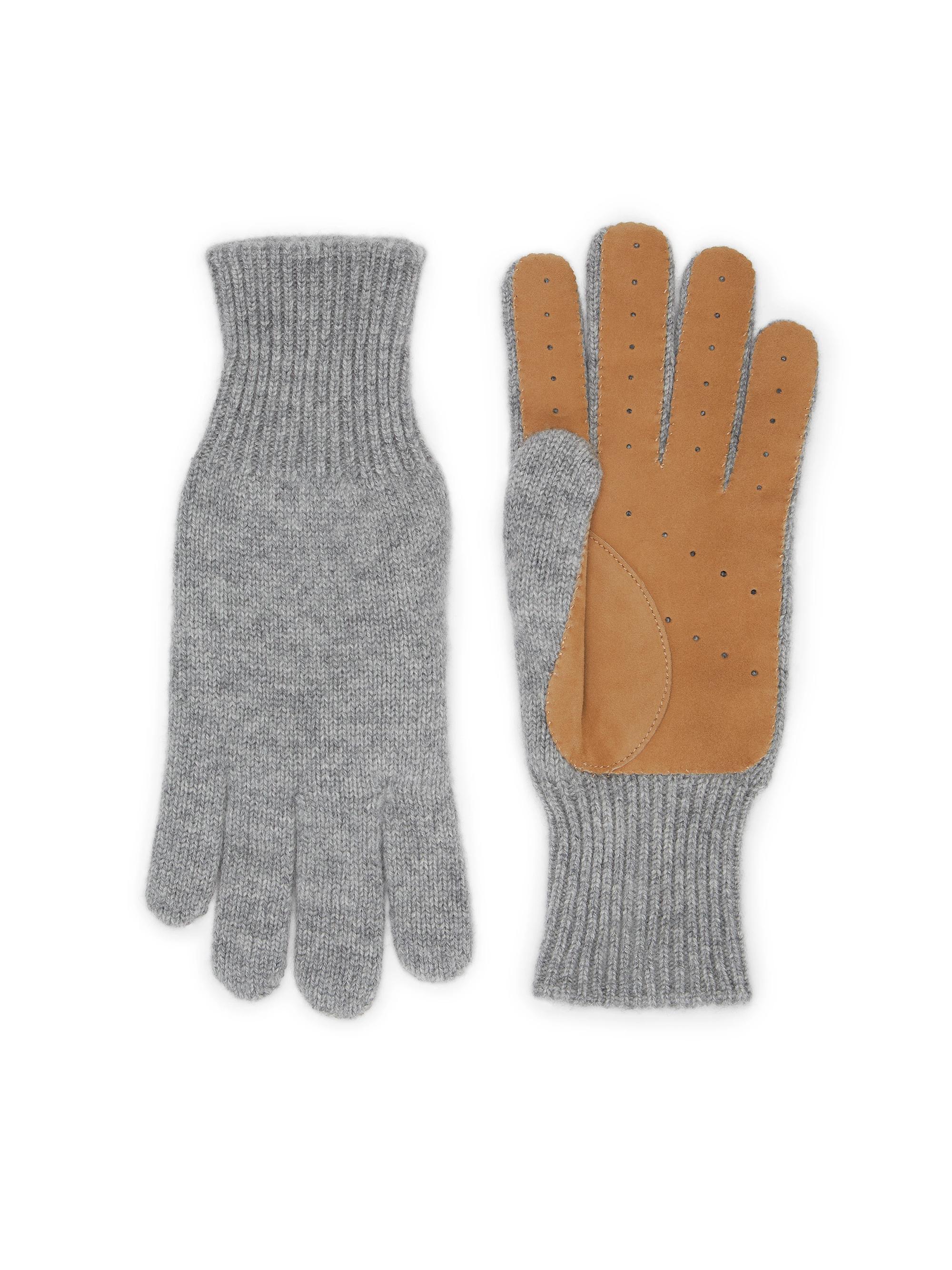 Brunello Cucinelli Men's Cashmere Knit Gloves with Suede Palm - Grey
