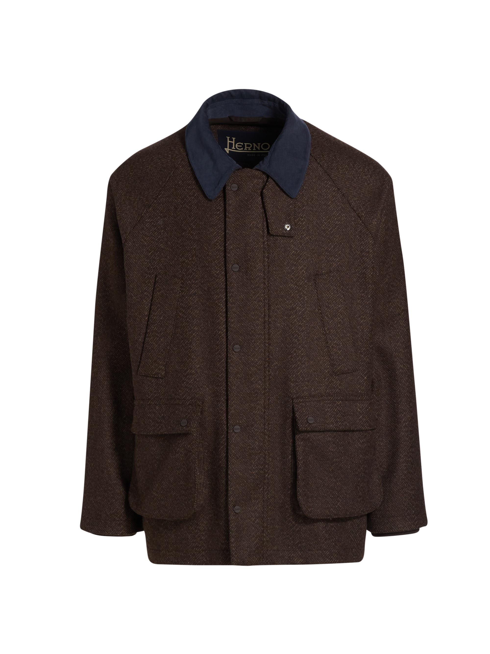 Herno Men's Herringbone Wool-Blend Jacket - Dark Brown