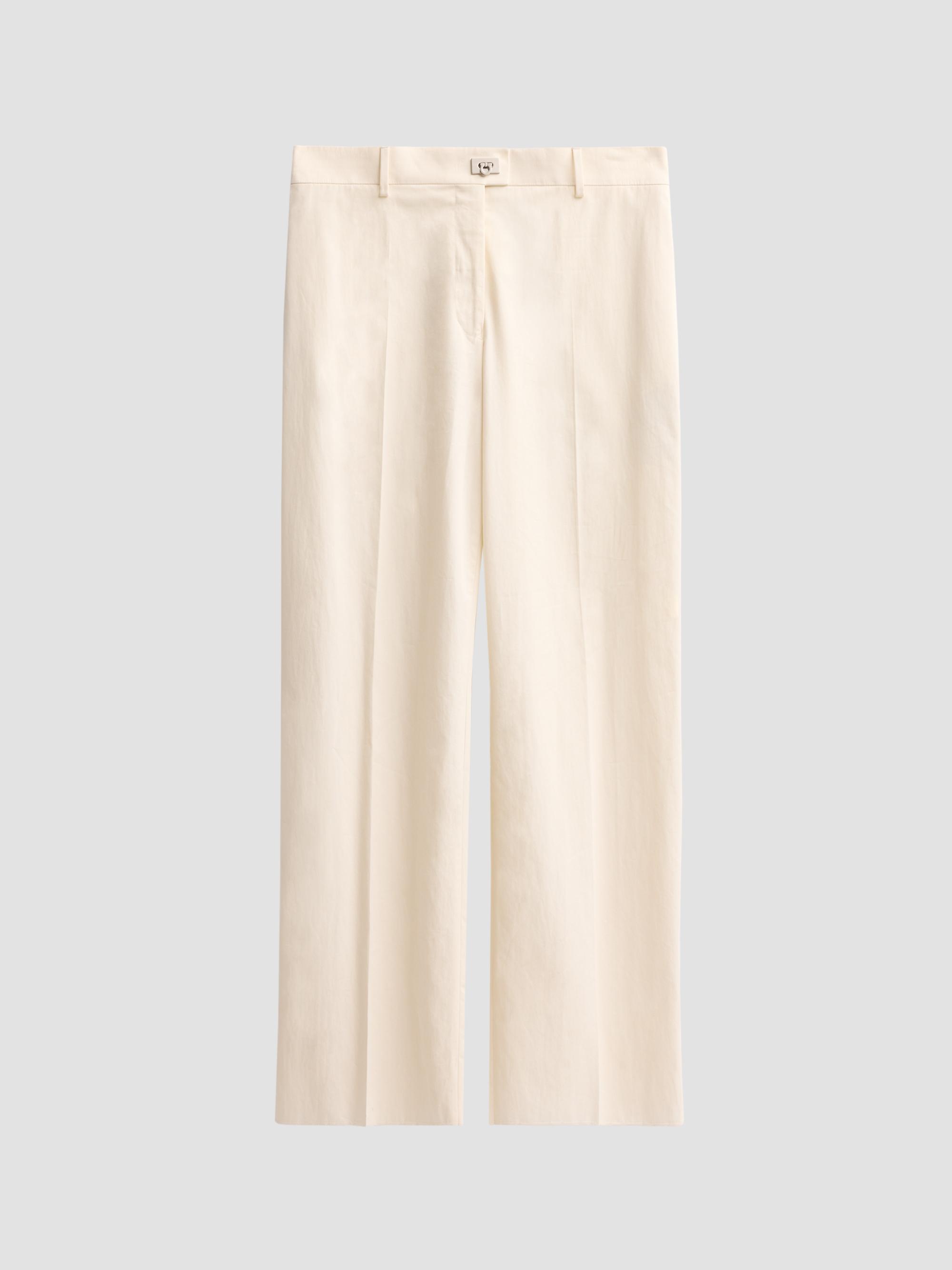 FERRAGAMO Women's Cotton-Silk Canvas Trousers - Parchment | Thumbnail 6