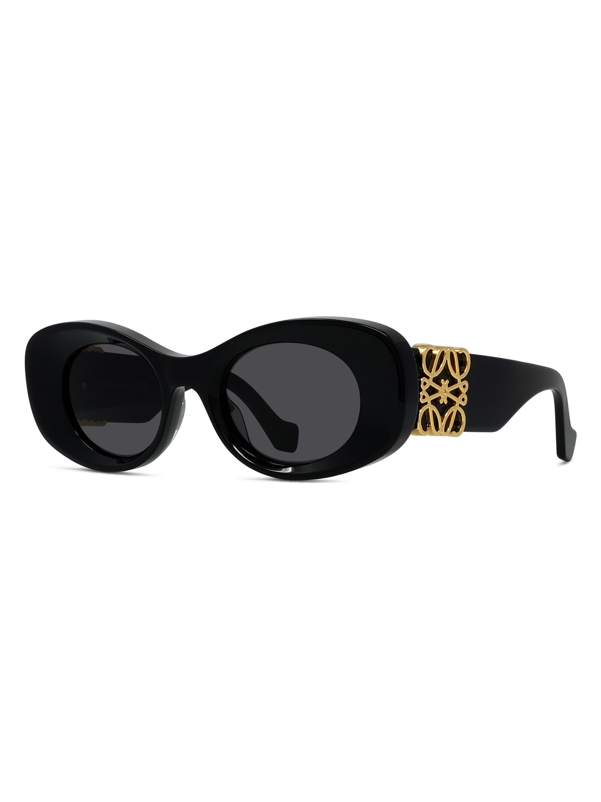 LOEWE Women's Anagram 49MM Oval Sunglasses - Shiny Black Smoke