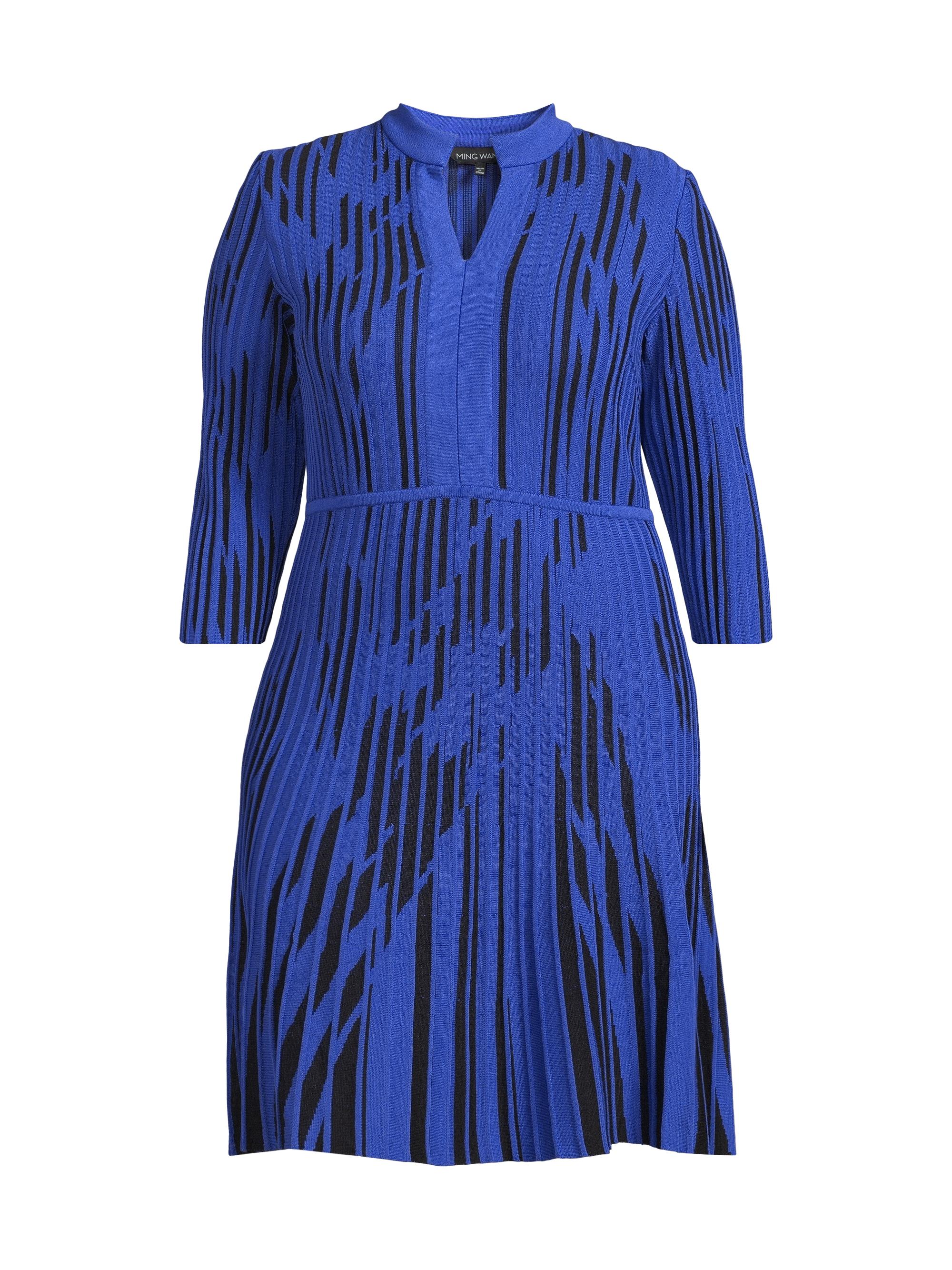 Ming Wang Women's Plus Tow-Toned Knee-Length Dress - Sapphire Sea Black