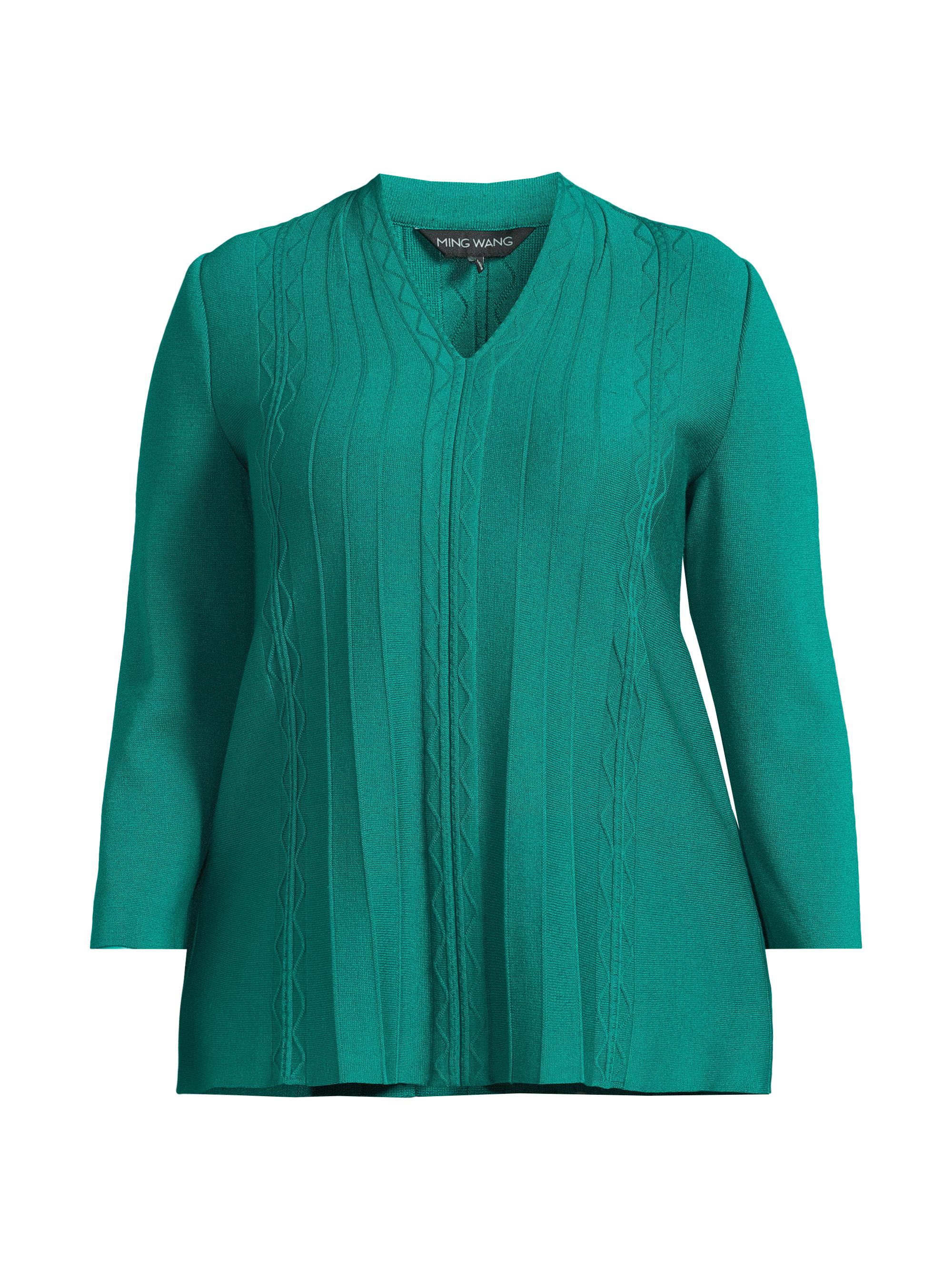 Ming Wang Women's Plus Size Multi-Stitch Flared Soft Knit Tunic - Everest