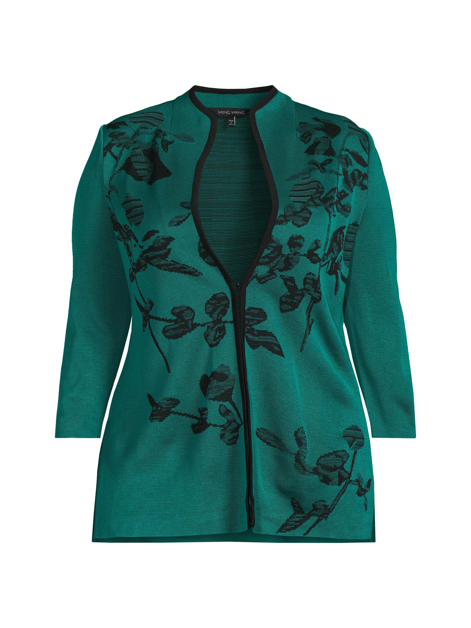 Ming Wang Women's Plus Floral Heritage-Fit Jacket - Everest Black