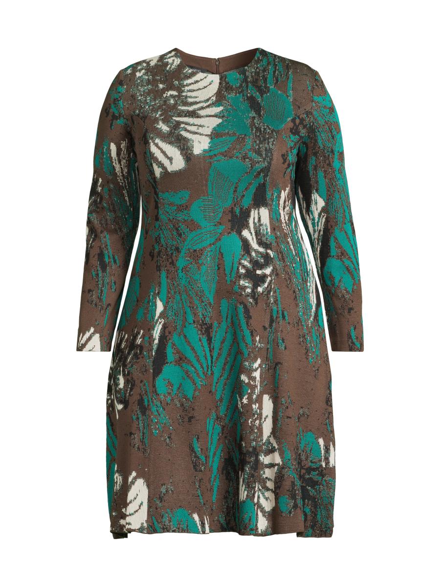 Ming Wang Women's Plus Size Floral Jacquard Soft Knit Midi-dress In Everestmulti