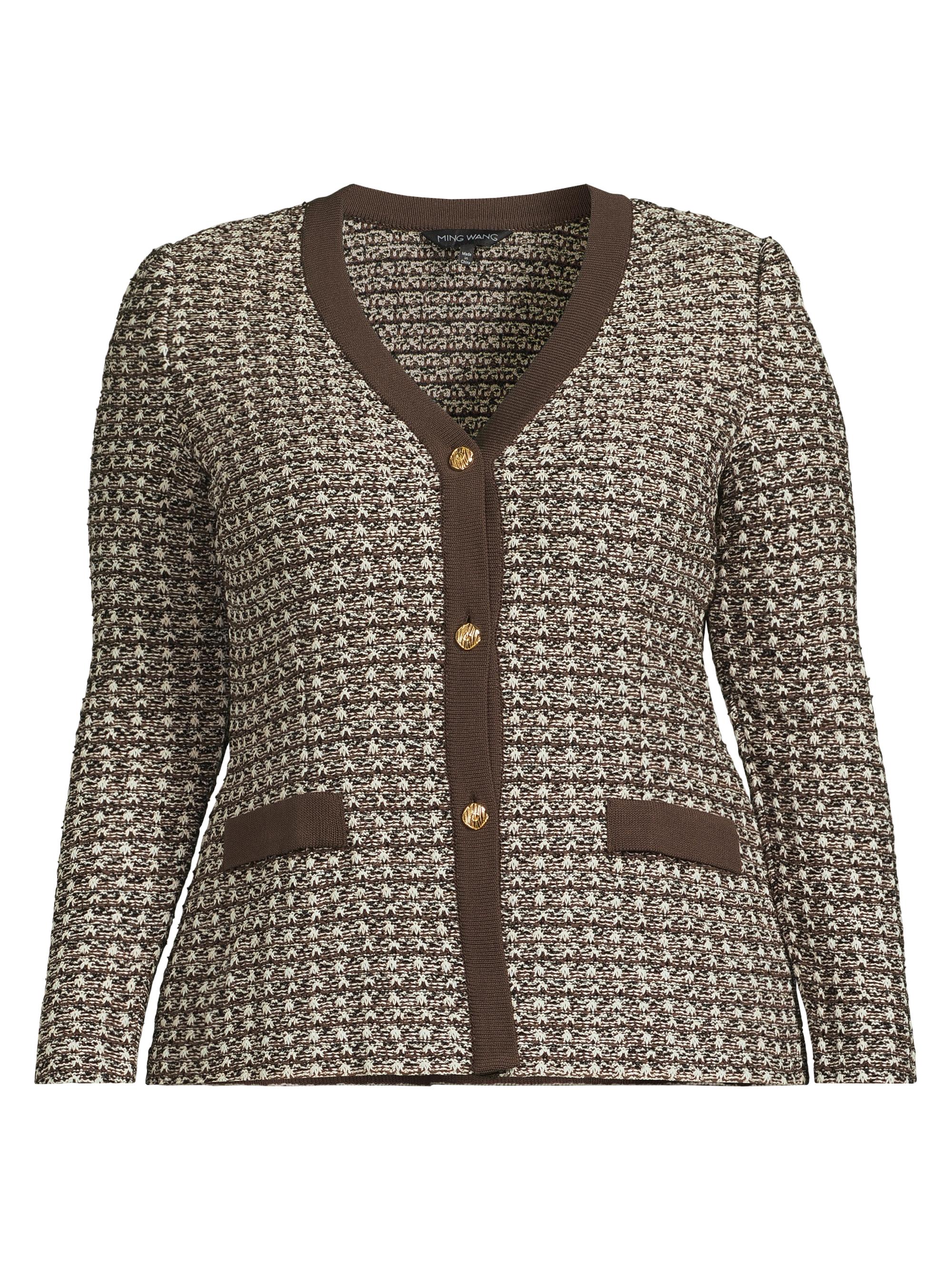Ming Wang Women's Plus Tweed-Knit Tailored-Fit Jacket - Dark Umber