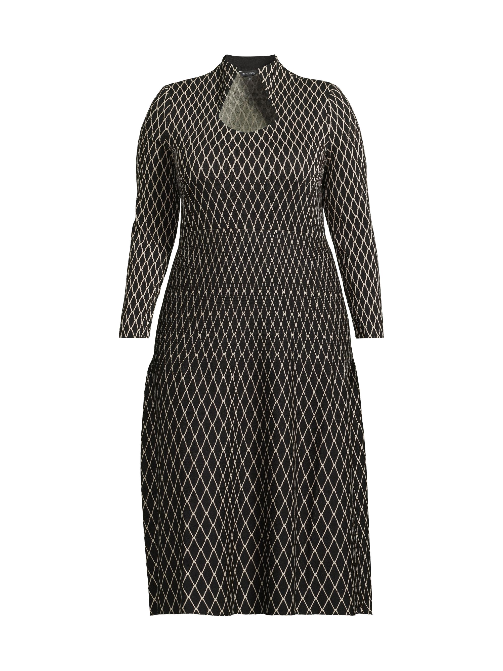 Ming Wang Women's  x Tanya Foster Plus Diamond Soft-Knit A-Line Maxi Dress - Black Twig