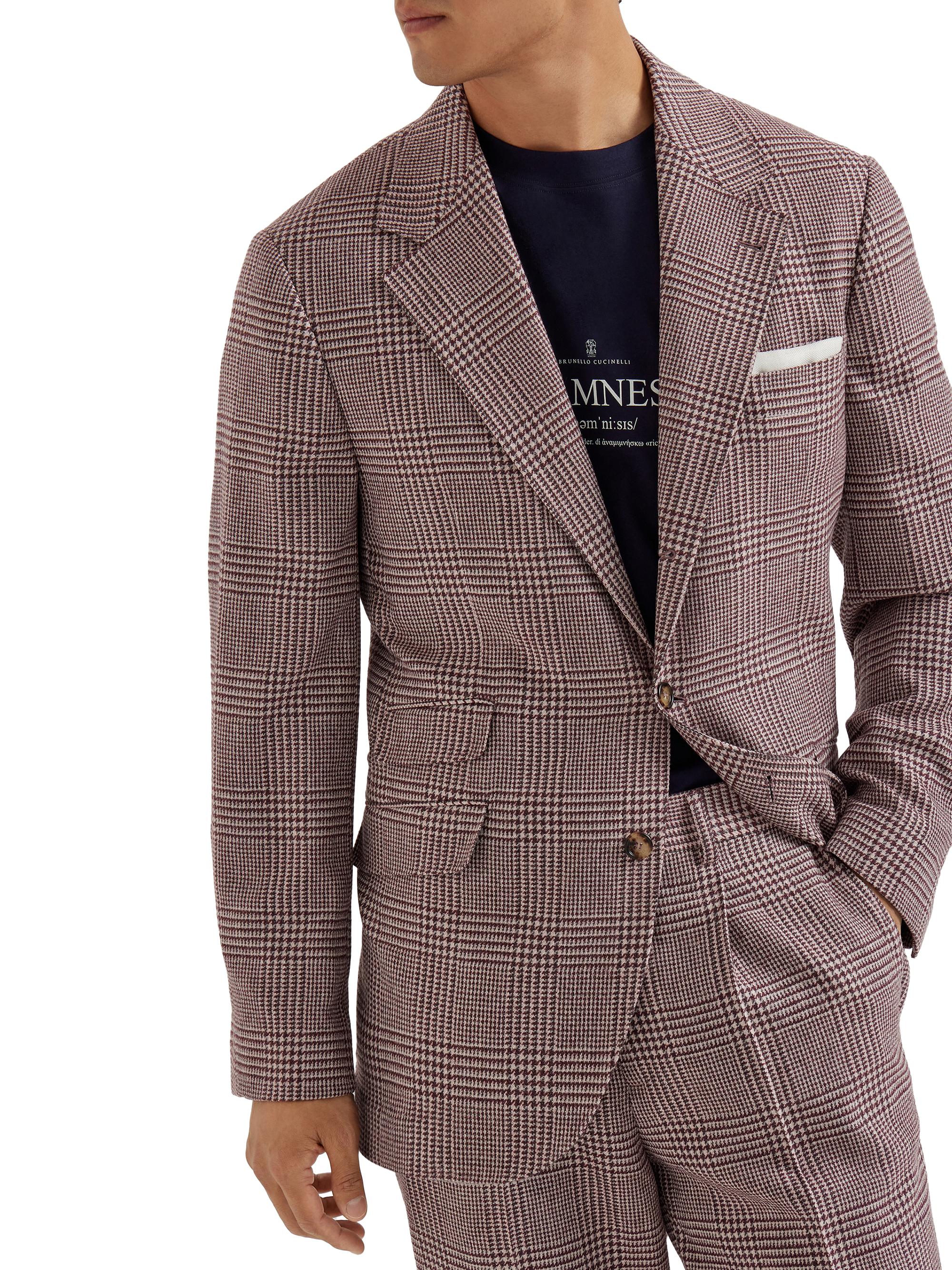 Brunello Cucinelli Men's Wool, Cashmere and Silk Prince of Wales Deconstructed Cavallo Blazer - Red