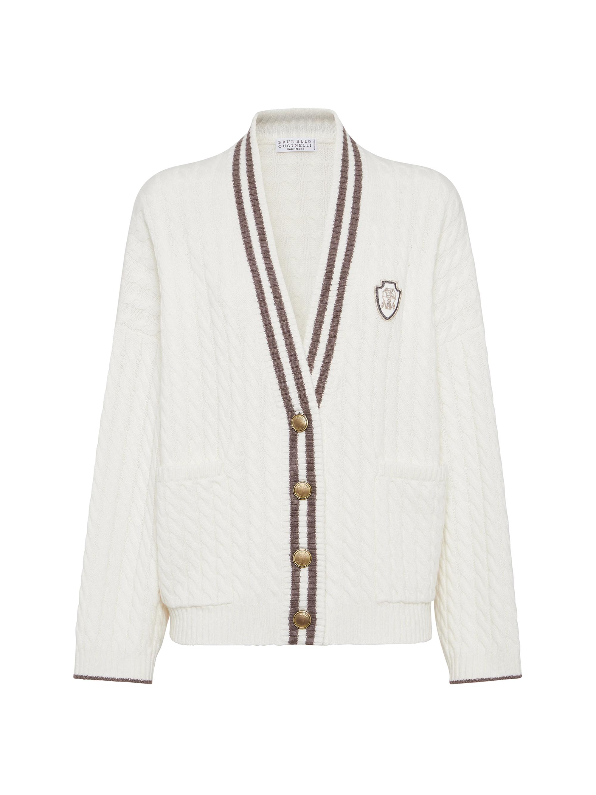 Brunello Cucinelli Women's Cashmere Cable Knit Cardigan with Logo and Metal Buttons - Panama
