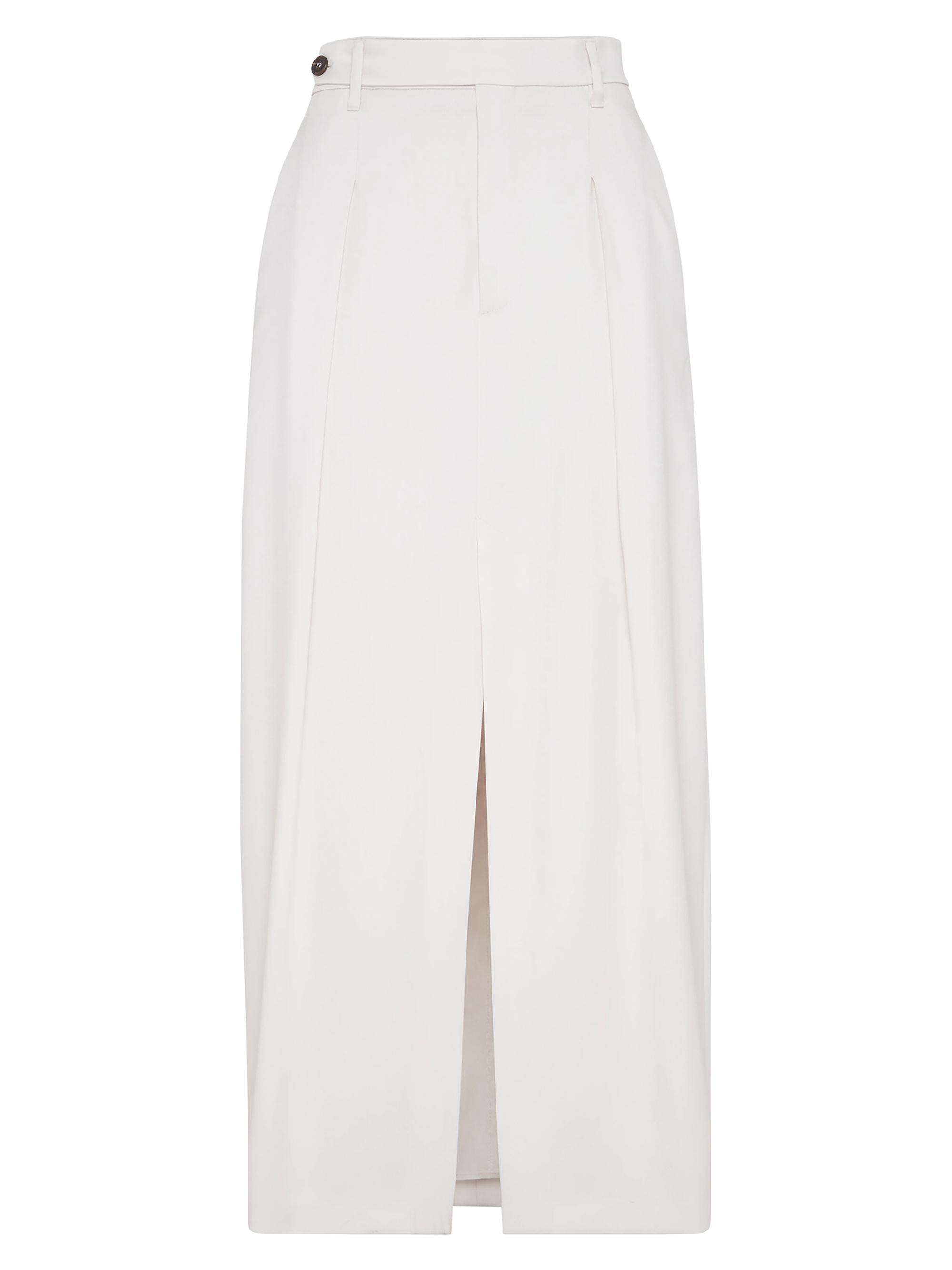 Brunello Cucinelli Women's Curved Sartorial Skirt in Virgin Wool and Mohair Twill with Monili - Panama