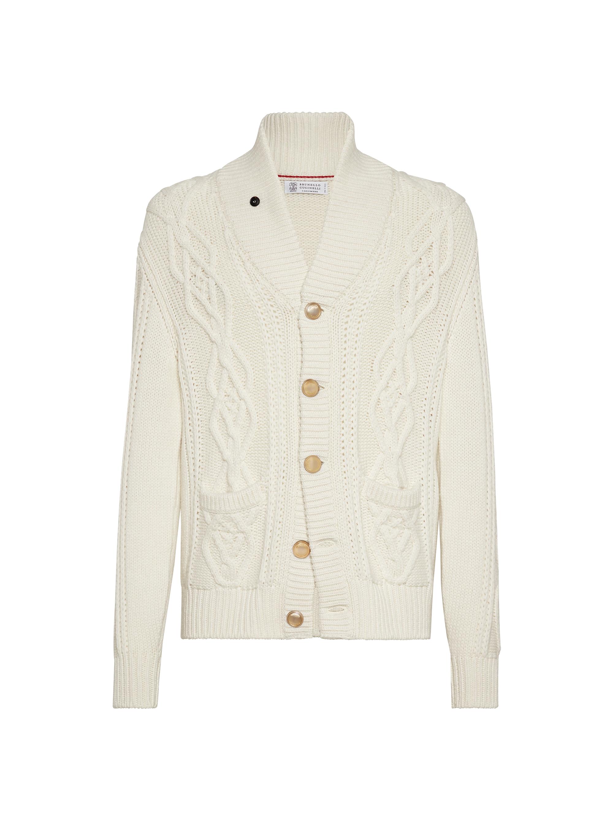 Brunello Cucinelli Men's Cashmere Feather Yarn Cable Knit Cardigan - Panama