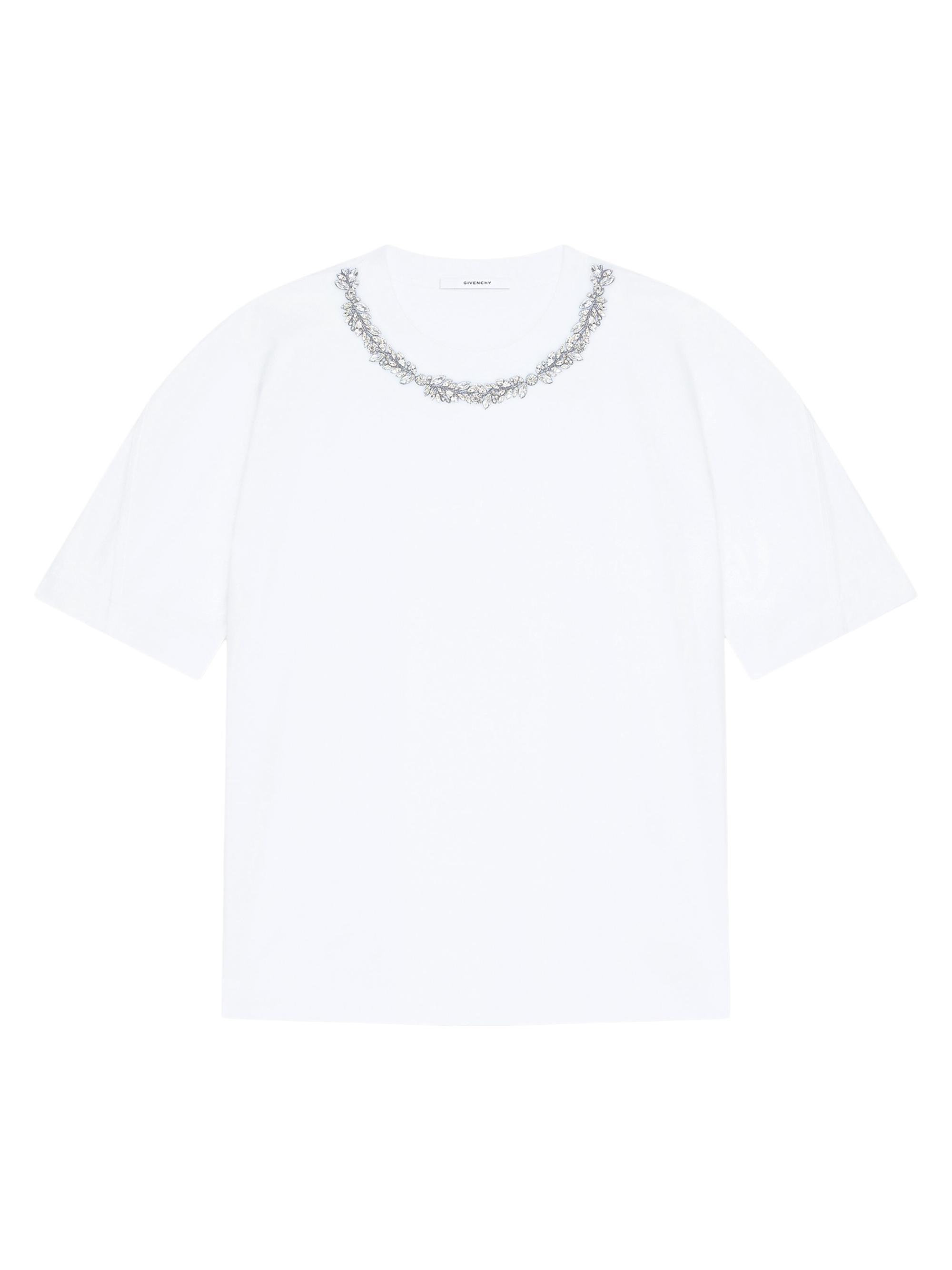Givenchy Women's Boxy Fit T-Shirt in Cotton with Crystals - White