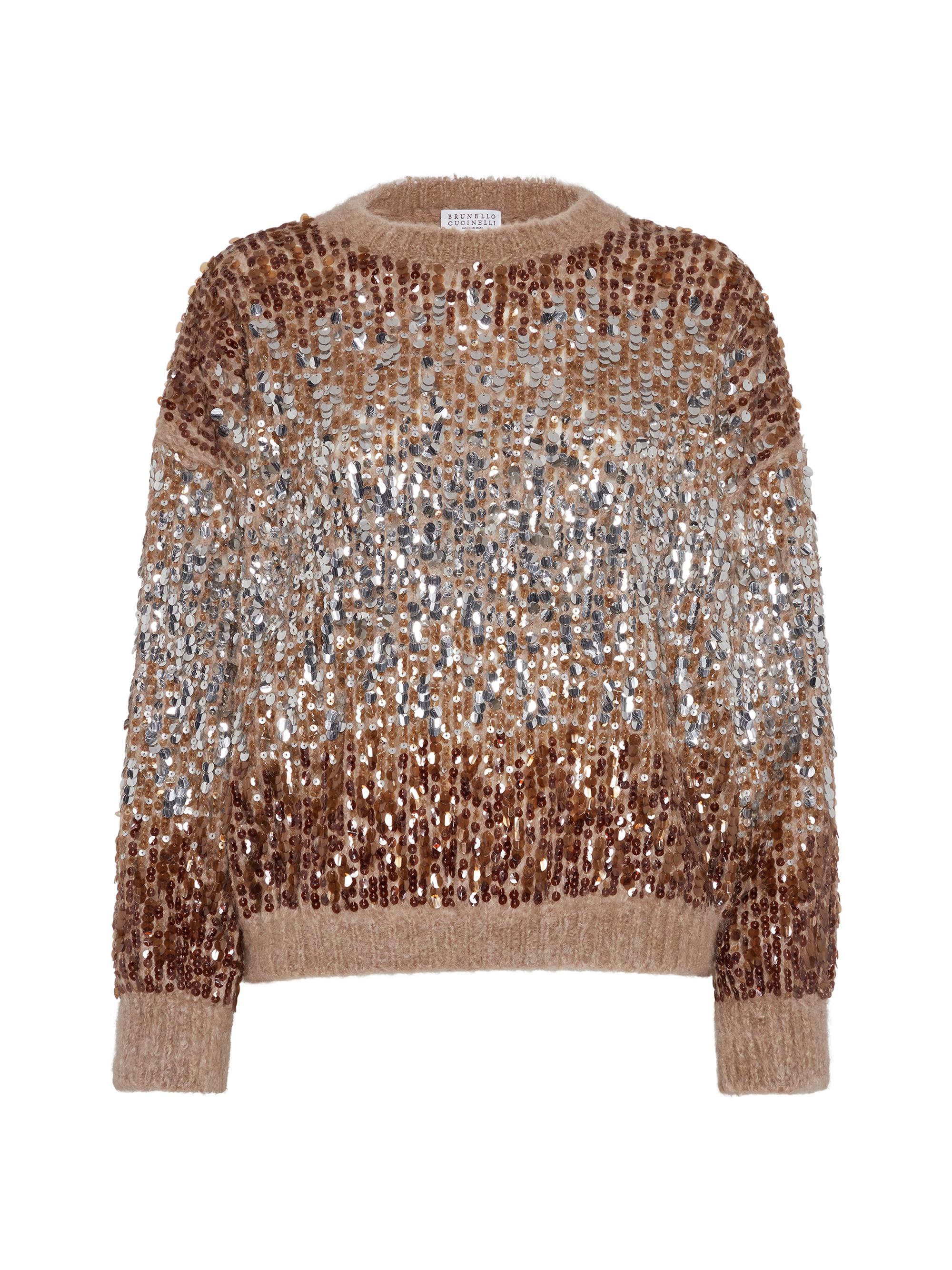 Brunello Cucinelli Women's Dazzling Dégradé Embroidery Sweater in Mohair and Wool - Brown