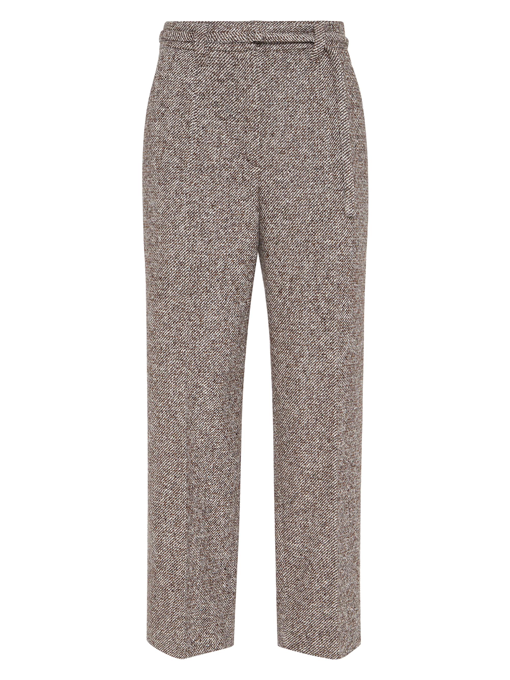 Brunello Cucinelli Women's Techno Virgin Wool and Silk Mélange Diagonal Straight Cropped Trousers with Monili - Brown