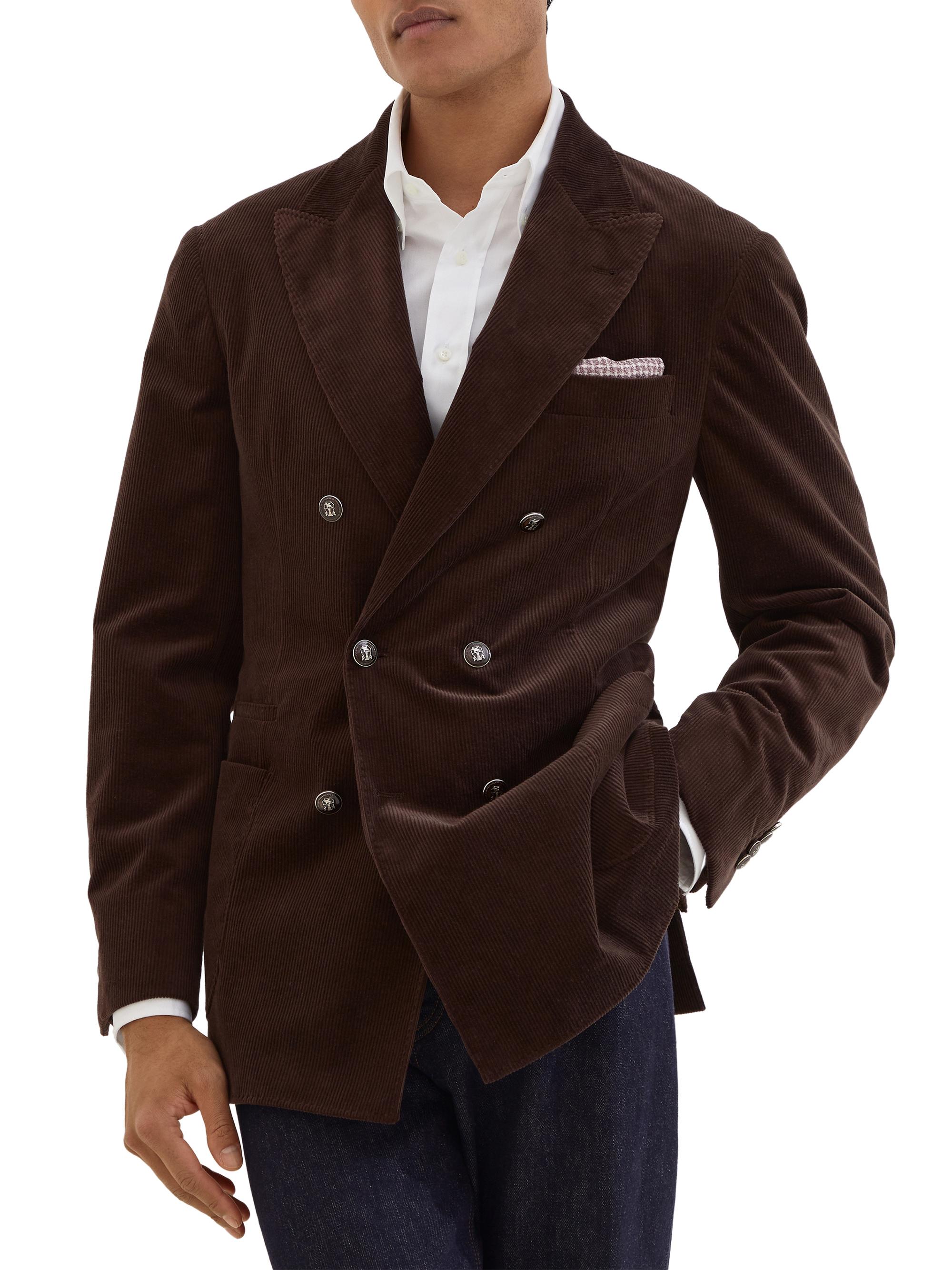 Brunello Cucinelli Men's Corduroy One and a Half Breasted Deconstructed Blazer - Brown
