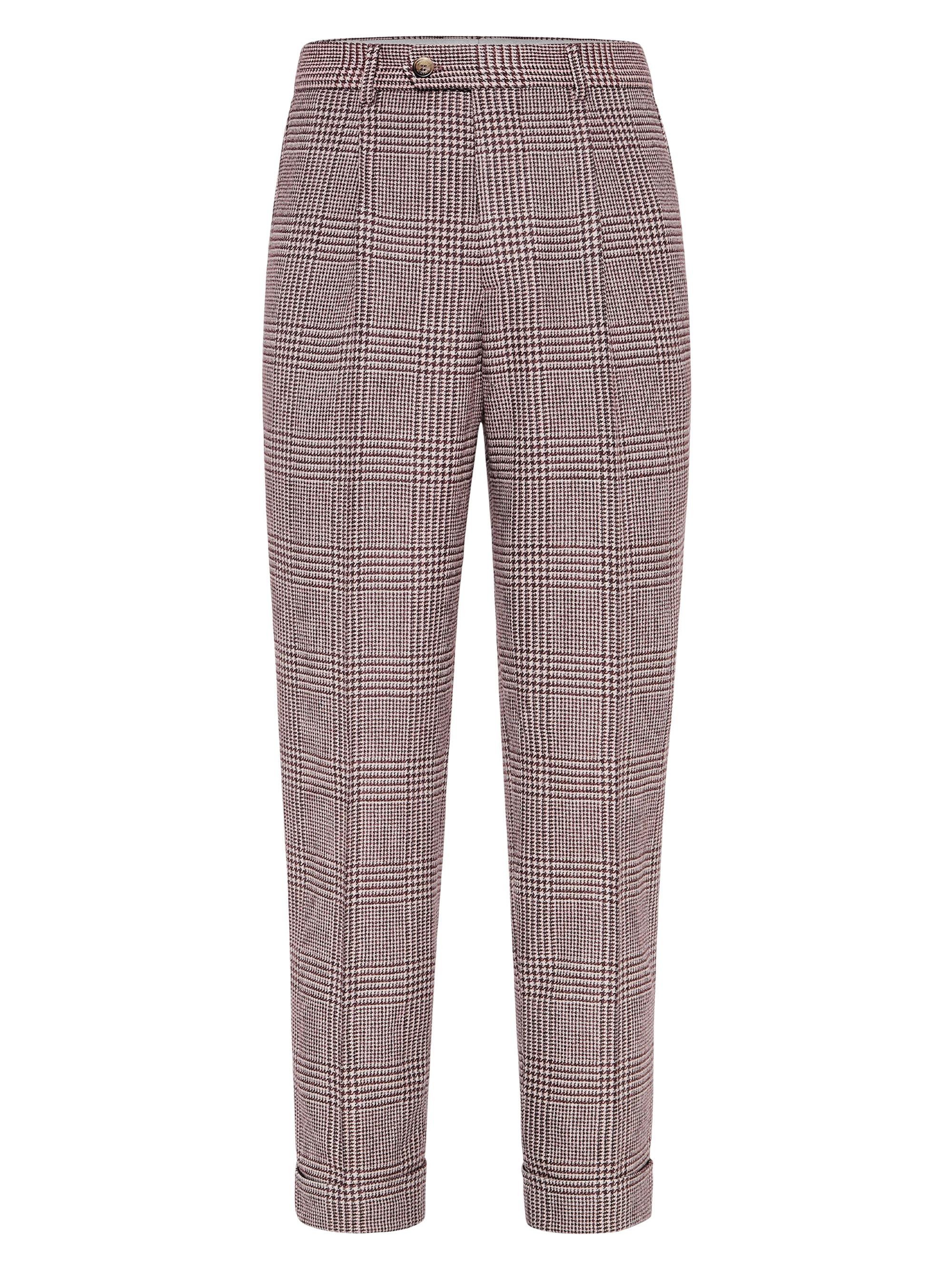 Brunello Cucinelli Men's Prince of Wales Leisure Fit Trousers - Purple Red