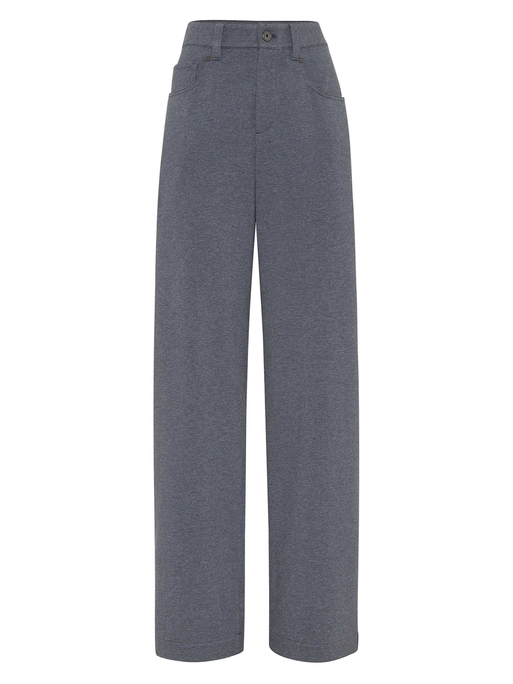 Brunello Cucinelli Women's Stretch Cotton Lightweight French Terry Loose Five Pocket Trousers with Monili - Lead