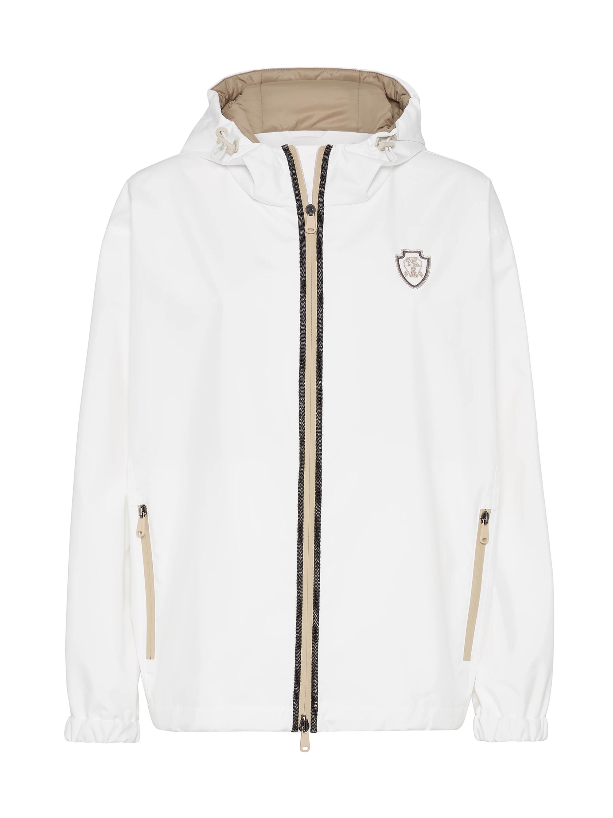 Brunello Cucinelli Women's Nylon Hooded Outerwear Jacket with Logo and Precious Trims - Beige