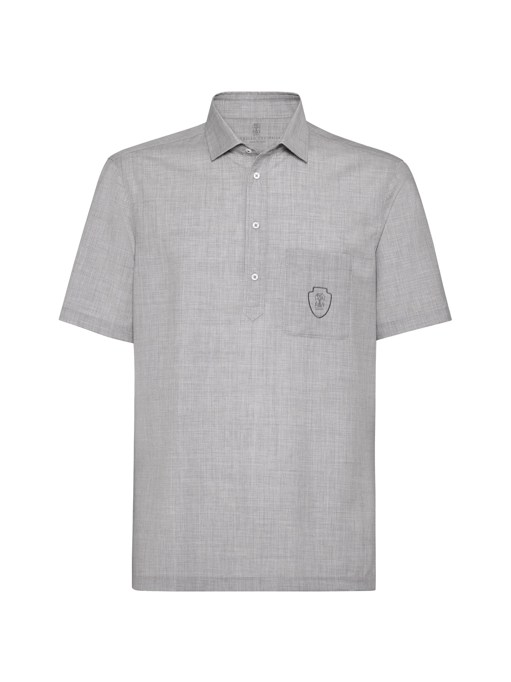 Brunello Cucinelli Men's Virgin Wool Poplin Polo Shirt - Pearl Grey